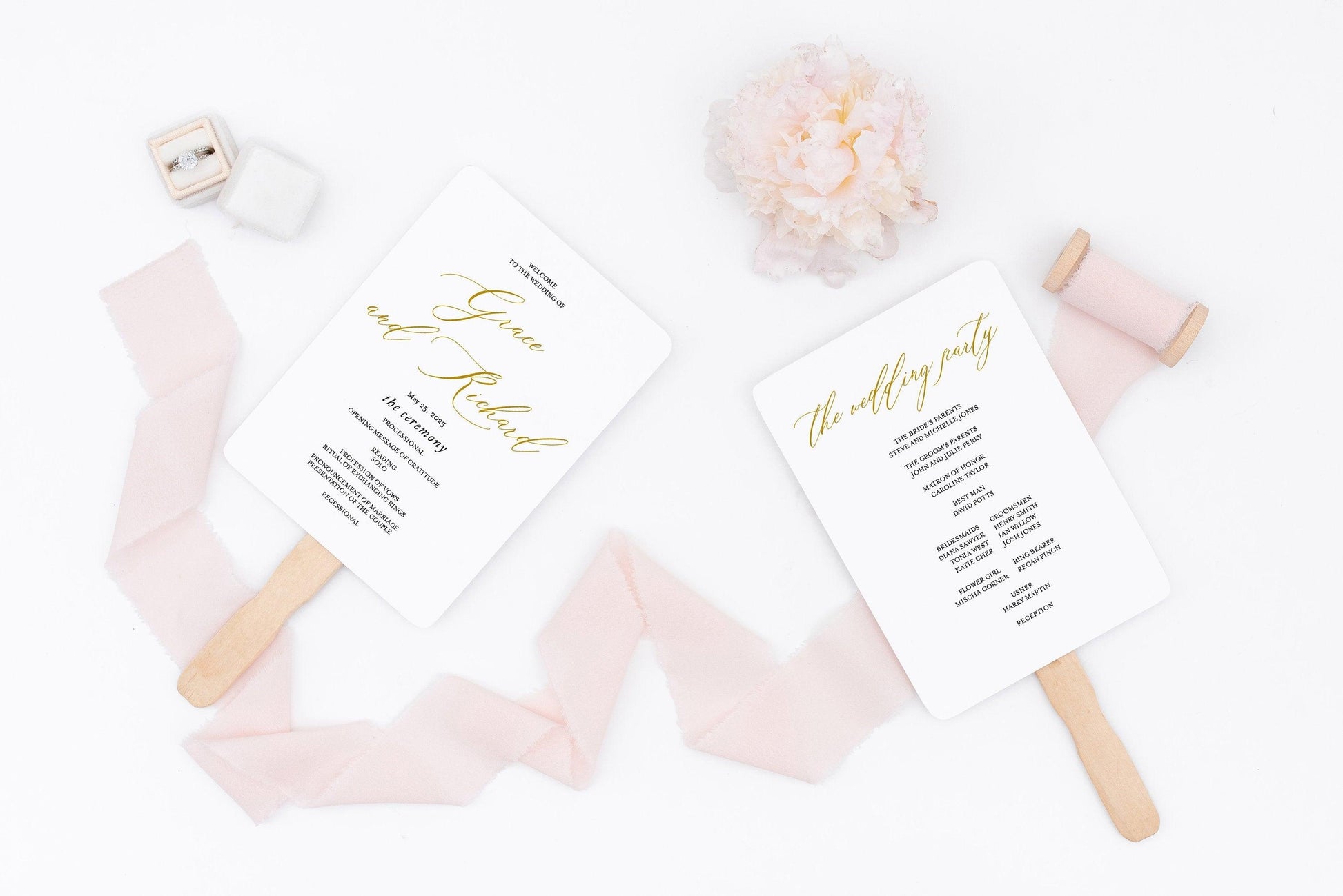 Wedding Program Fan Template Printable Ceremony Programs Editable Template Instant download - Grace - SAVVY PAPER CO