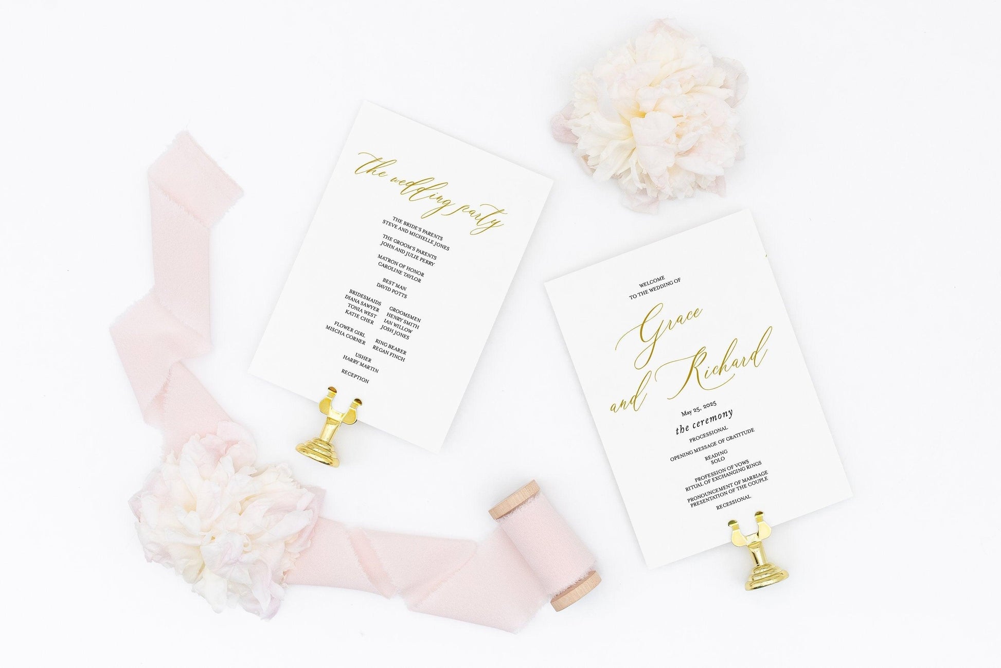 Wedding Program Fan Template Printable Ceremony Programs Editable Template Instant download - Grace - SAVVY PAPER CO