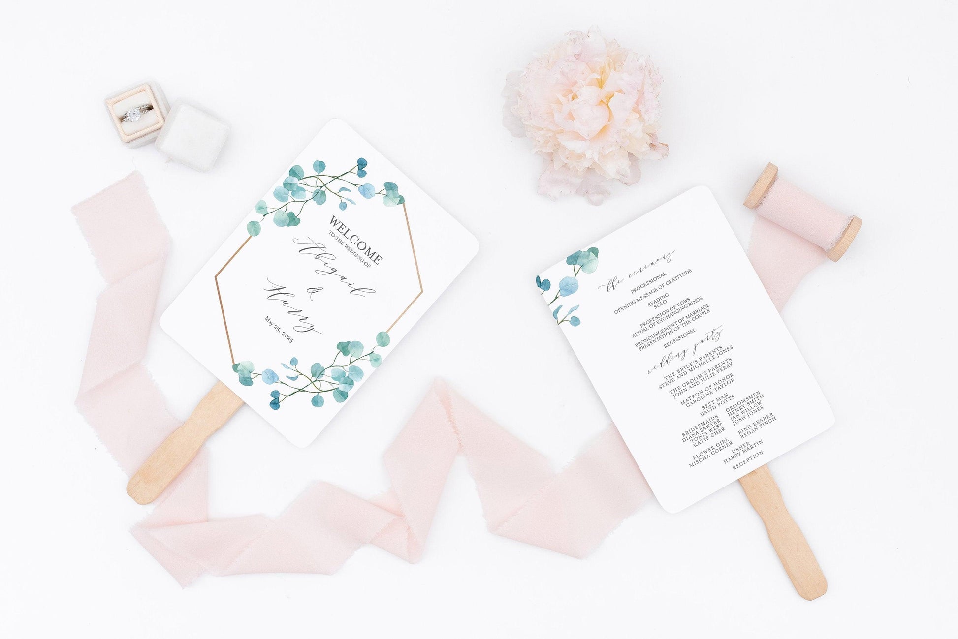 Wedding Program Fan Template Printable Ceremony Programs Editable Template Instant download Greenery - Abi - SAVVY PAPER CO