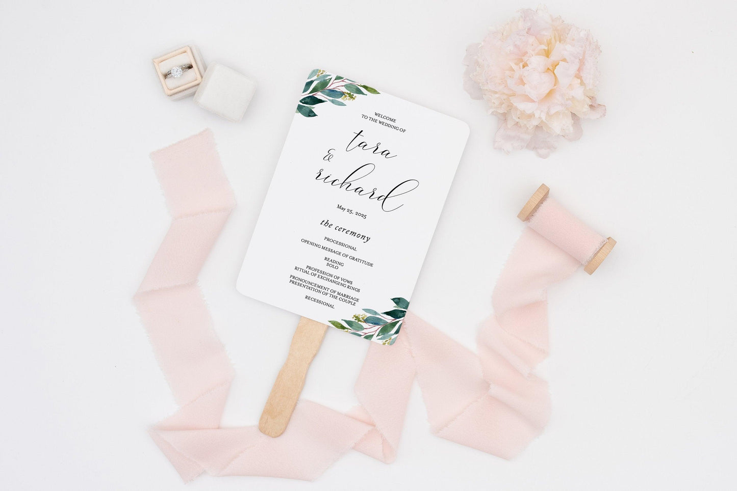 Wedding Program Fan Template Printable Ceremony Programs Editable Template Instant download Greenery - Tara - SAVVY PAPER CO