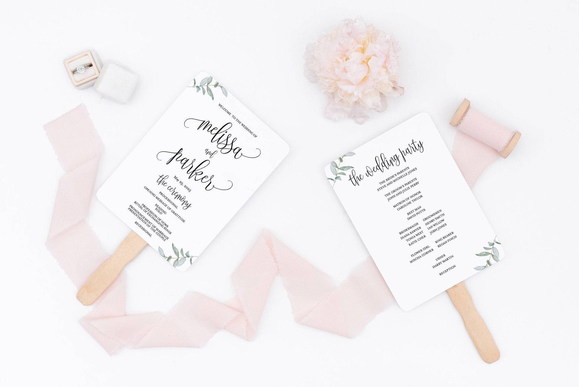 Wedding Program Fan Template Printable Ceremony Programs Editable Template Instant download - Melissa - SAVVY PAPER CO