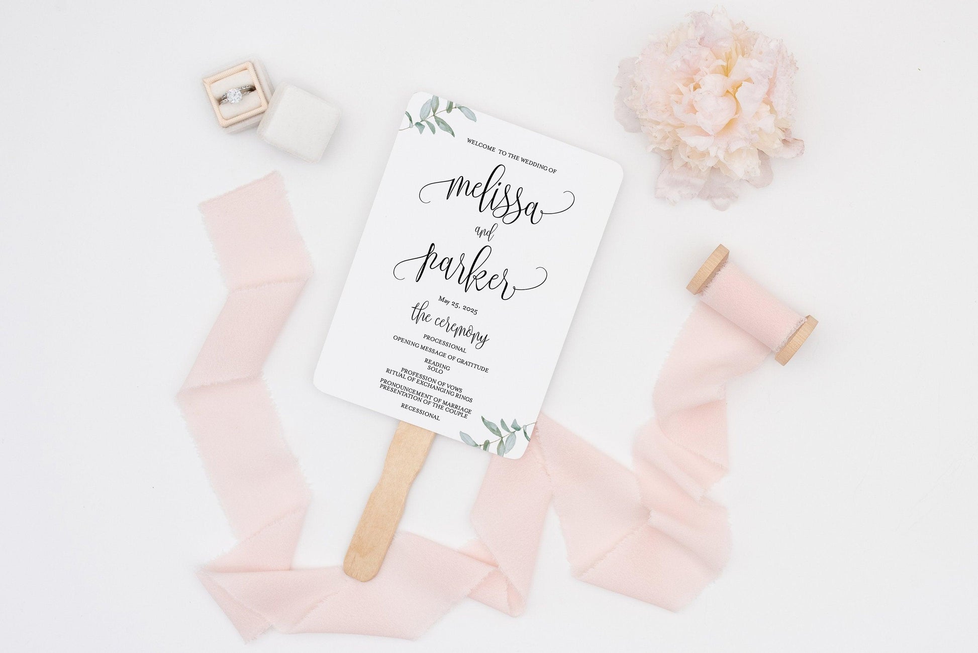 Wedding Program Fan Template Printable Ceremony Programs Editable Template Instant download - Melissa - SAVVY PAPER CO