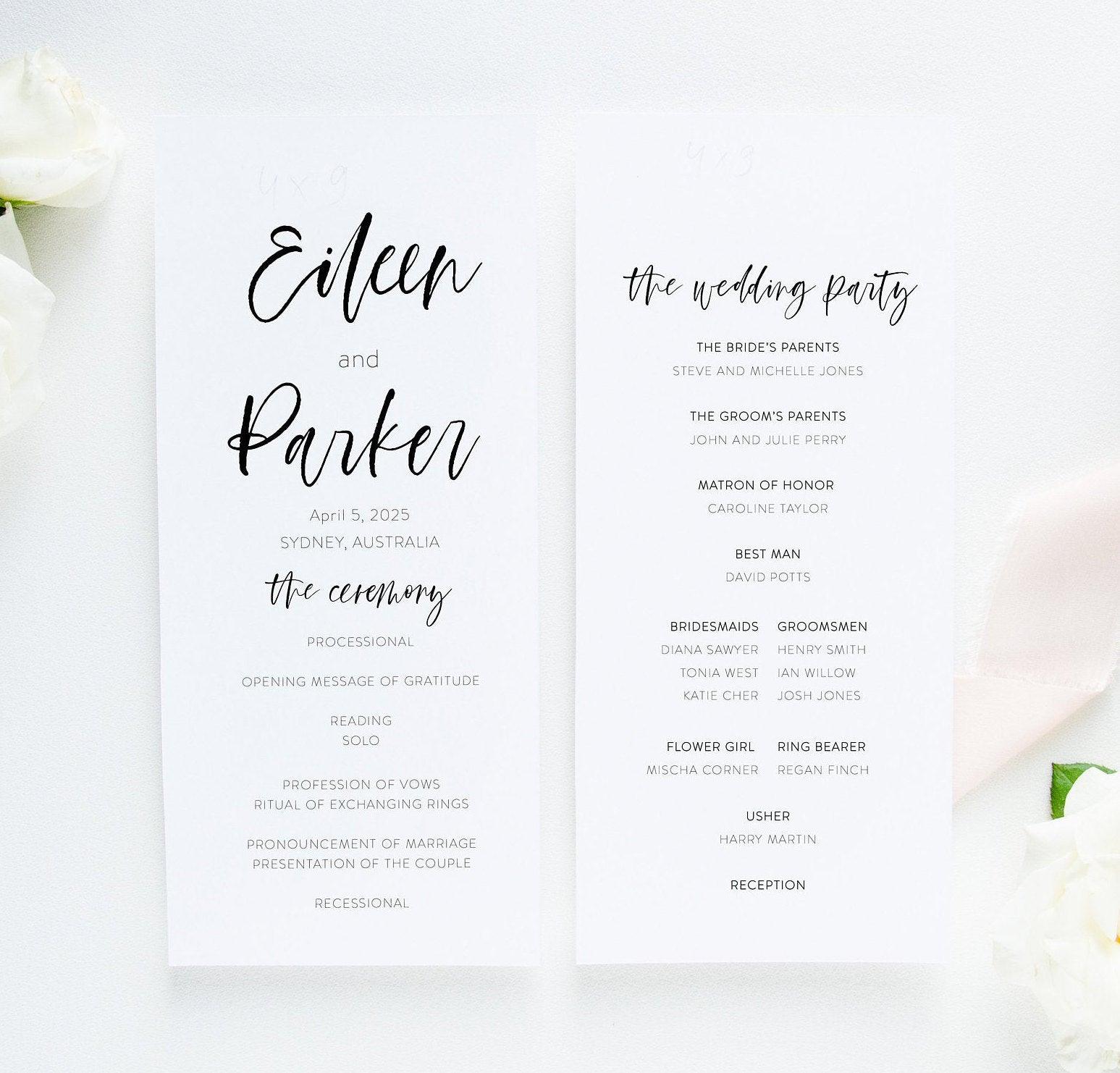 Wedding Program Fan Template Printable Ceremony Programs Editable Template Instant download Minimalist - Eileen - SAVVY PAPER CO