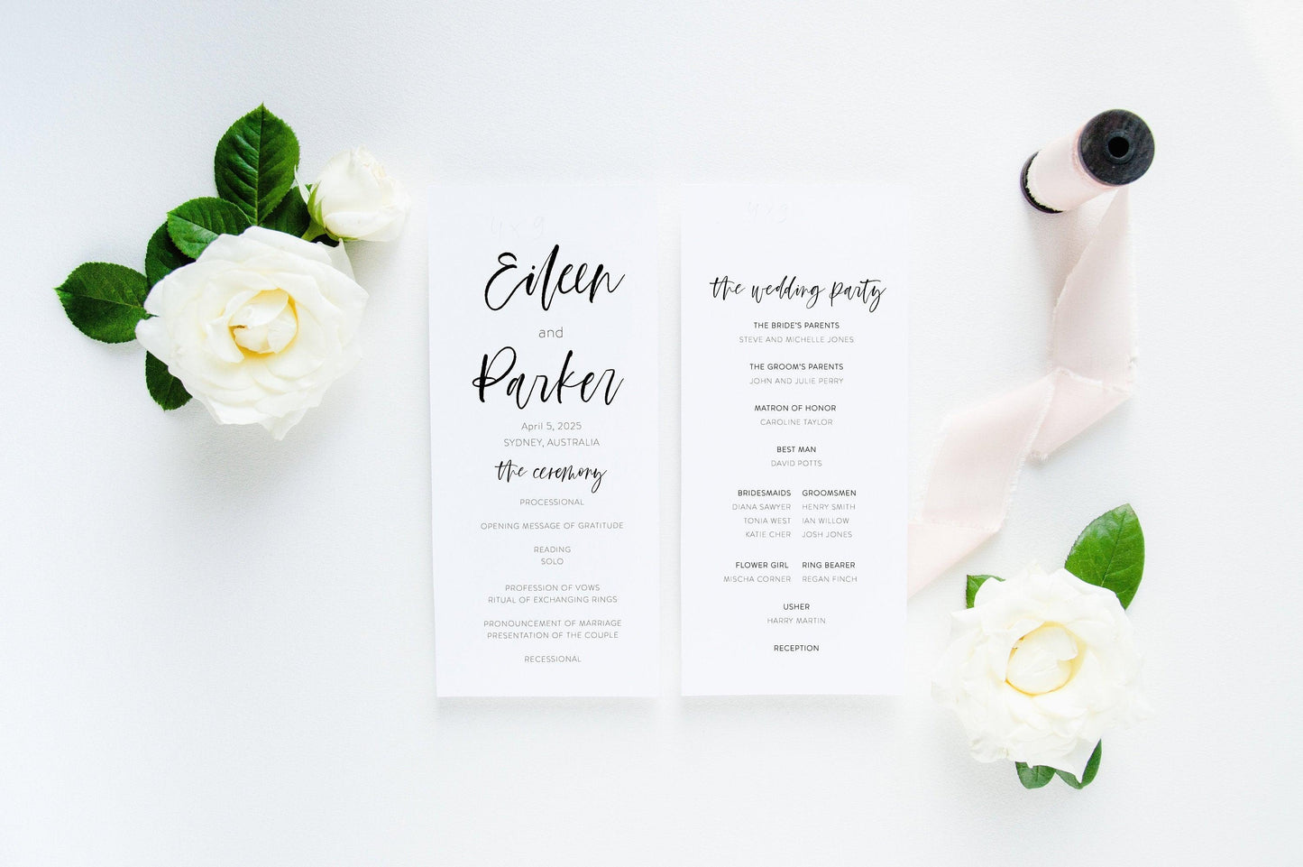 Wedding Program Fan Template Printable Ceremony Programs Editable Template Instant download Minimalist - Eileen - SAVVY PAPER CO