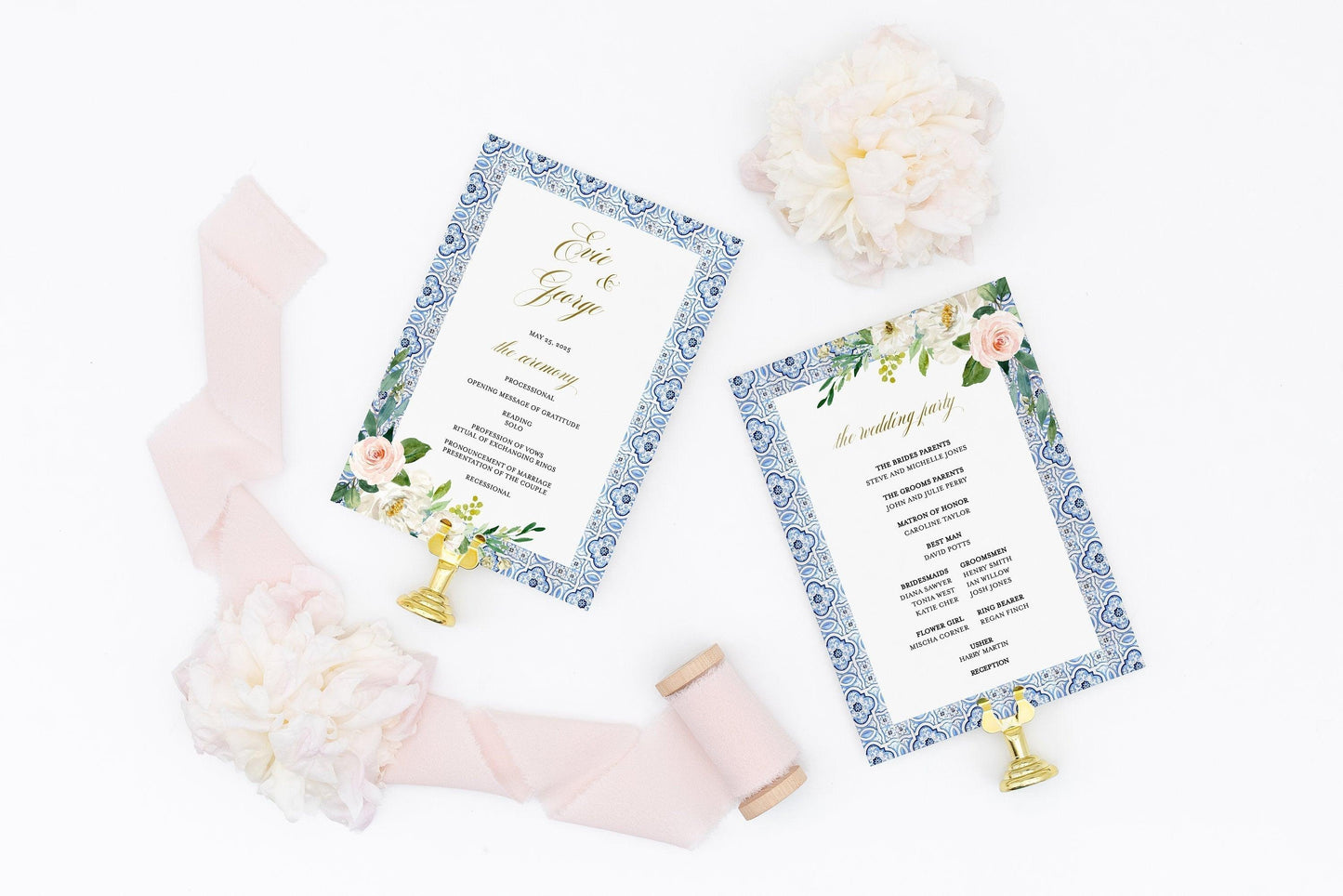 Wedding Program Template, Mediterranean Wedding Program, destination Wedding Program, Printable Program Wedding, Instant Templett - JUDY - SAVVY PAPER CO