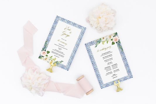 Wedding Program Template, Mediterranean Wedding Program, destination Wedding Program, Printable Program Wedding, Instant Templett - JUDY - SAVVY PAPER CO