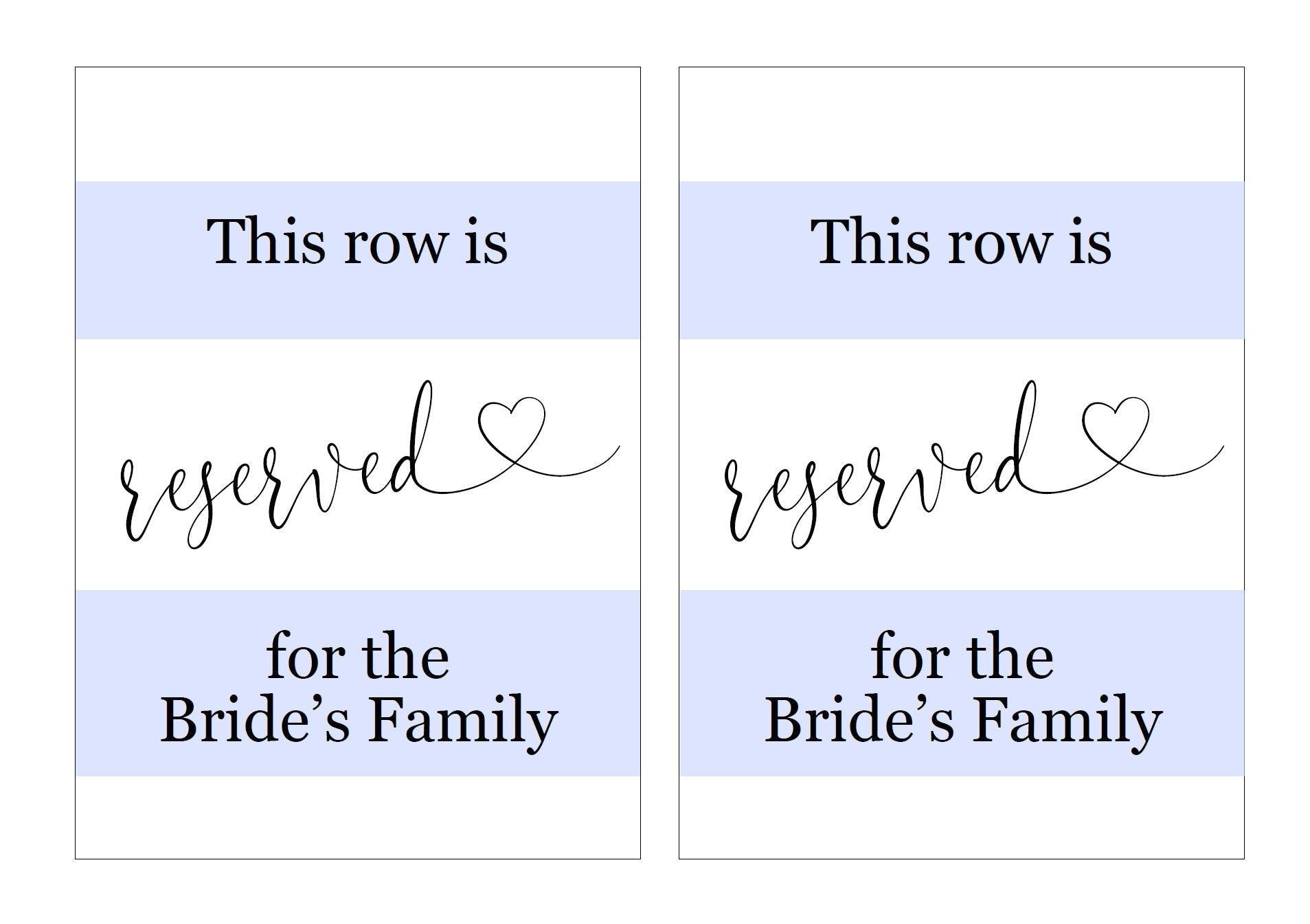 Wedding Reserved for Family Table Sign, Wedding Signs, Calligraphy Heart Wedding Signage - Heather - SAVVY PAPER CO