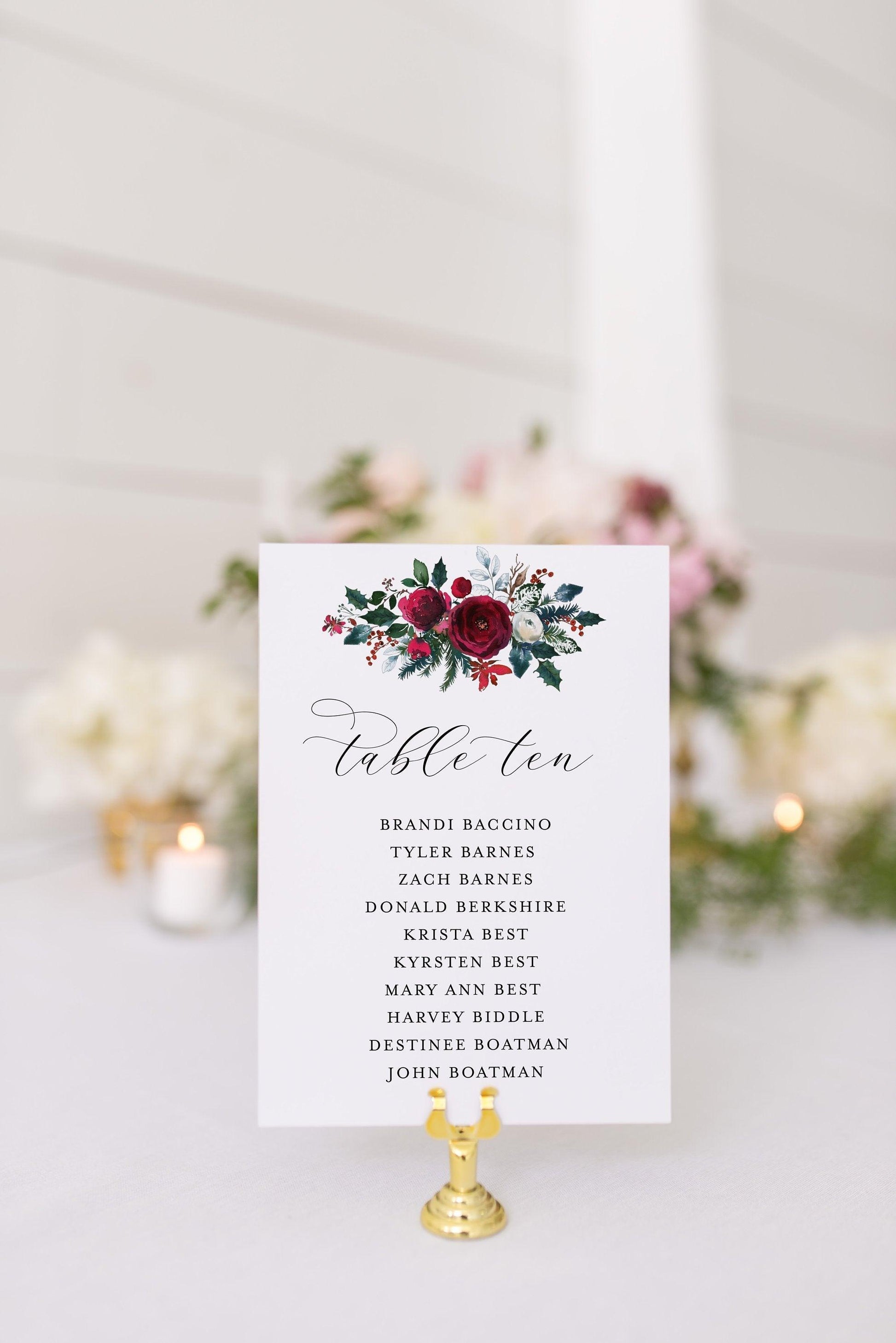 Wedding Seating Chart Template, Christmas Wedding Printable Floral Seating Sign, Seating Cards, Editable Text INSTANT DOWNLOAD - Ada - SAVVY PAPER CO