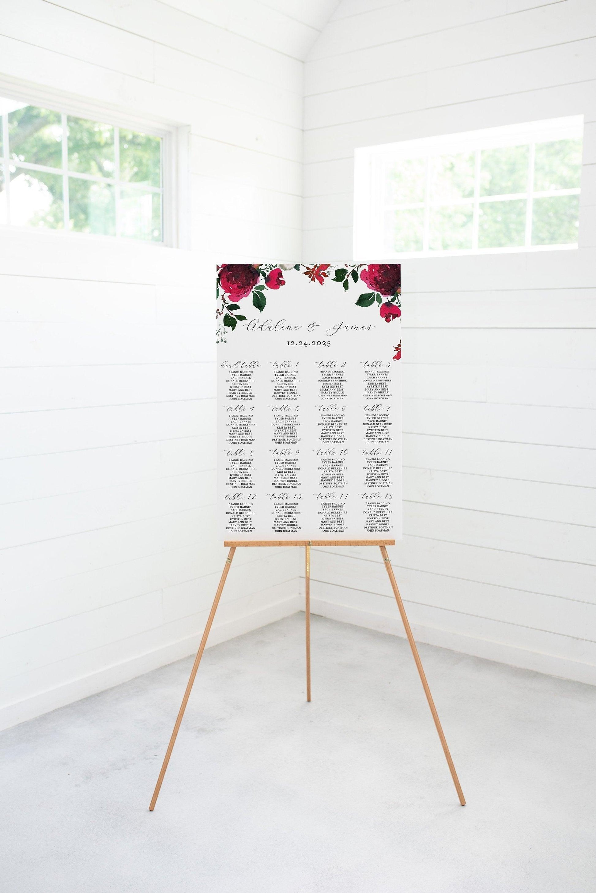 Wedding Seating Chart Template, Printable Christmas Seating Sign, Editable Text INSTANT DOWNLOAD -Ada - SAVVY PAPER CO