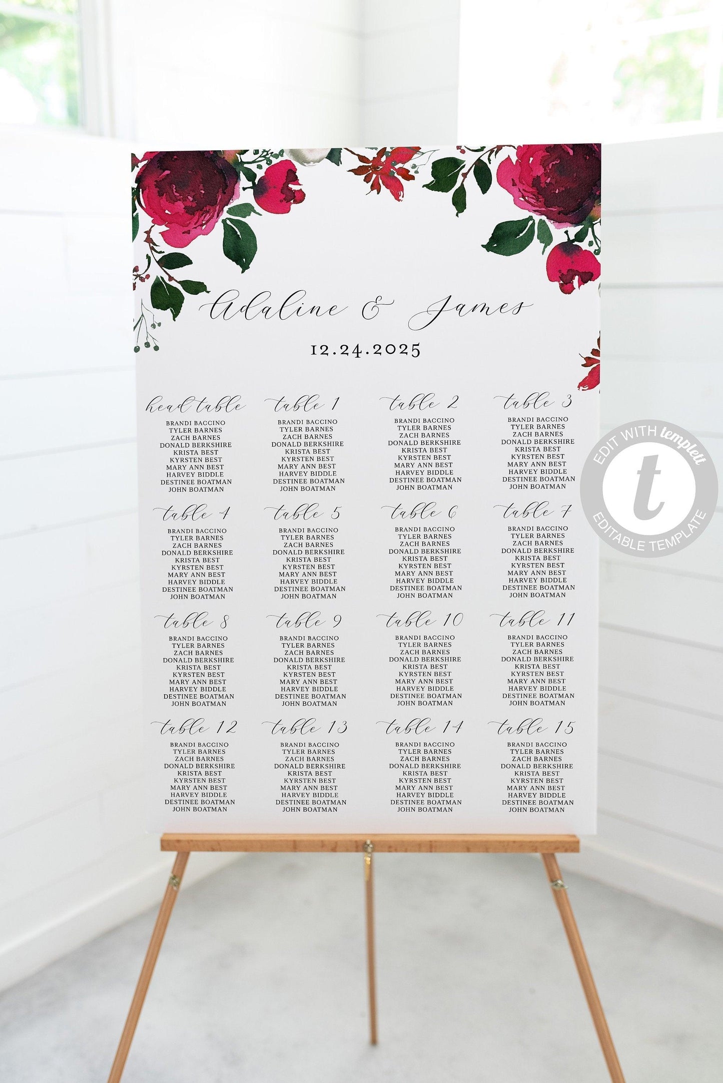 Wedding Seating Chart Template, Printable Christmas Seating Sign, Editable Text INSTANT DOWNLOAD -Ada - SAVVY PAPER CO