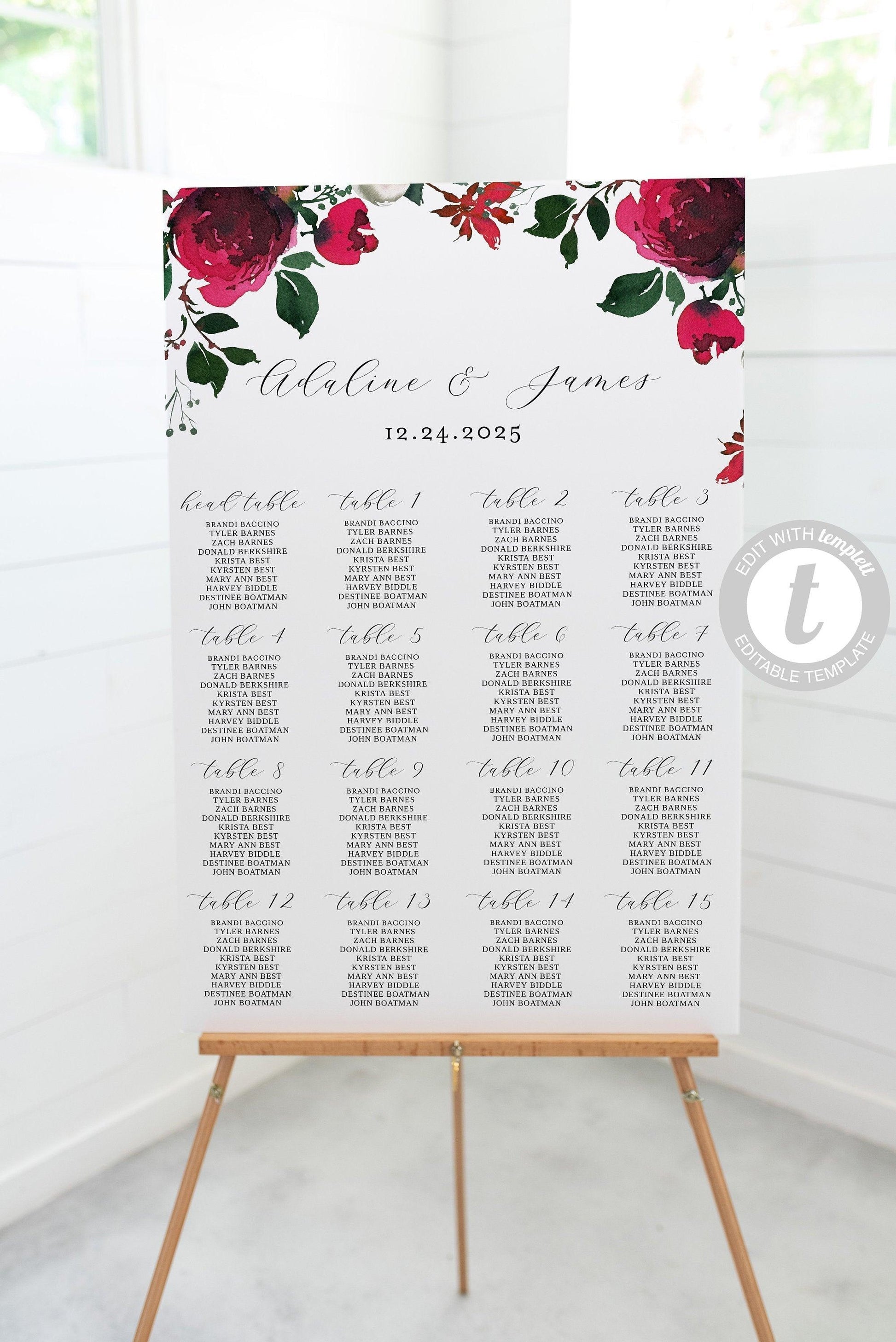 Wedding Seating Chart Template, Printable Christmas Seating Sign, Editable Text INSTANT DOWNLOAD -Ada - SAVVY PAPER CO
