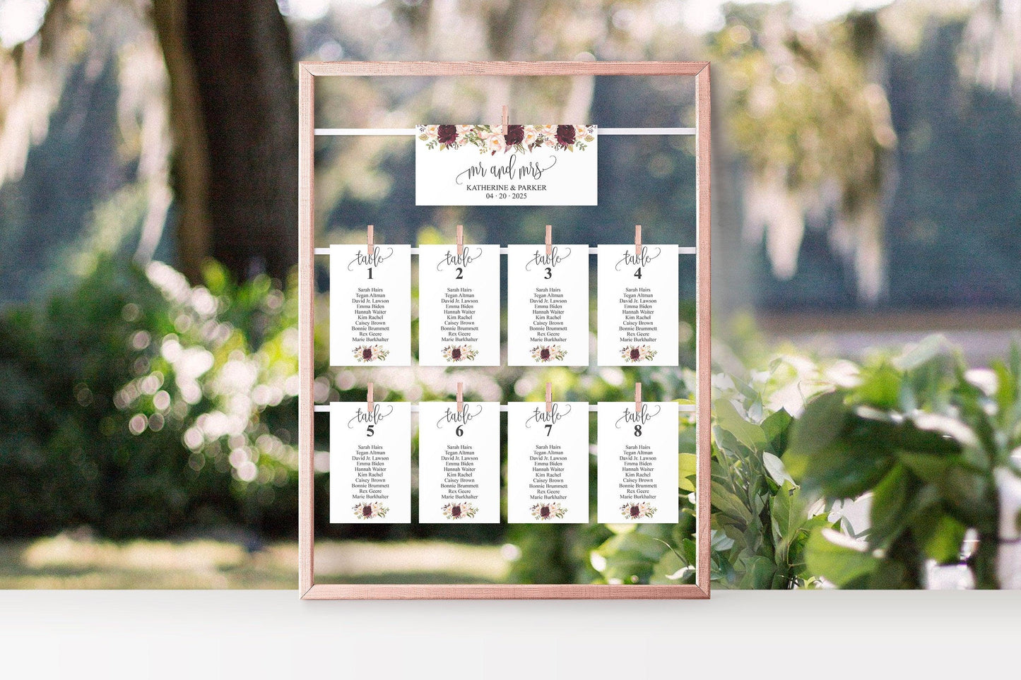Wedding Seating Chart Template, Printable Floral Burgundy Seating Sign, Seating Cards, Editable Text INSTANT DOWNLOAD -KATHERINE - SAVVY PAPER CO