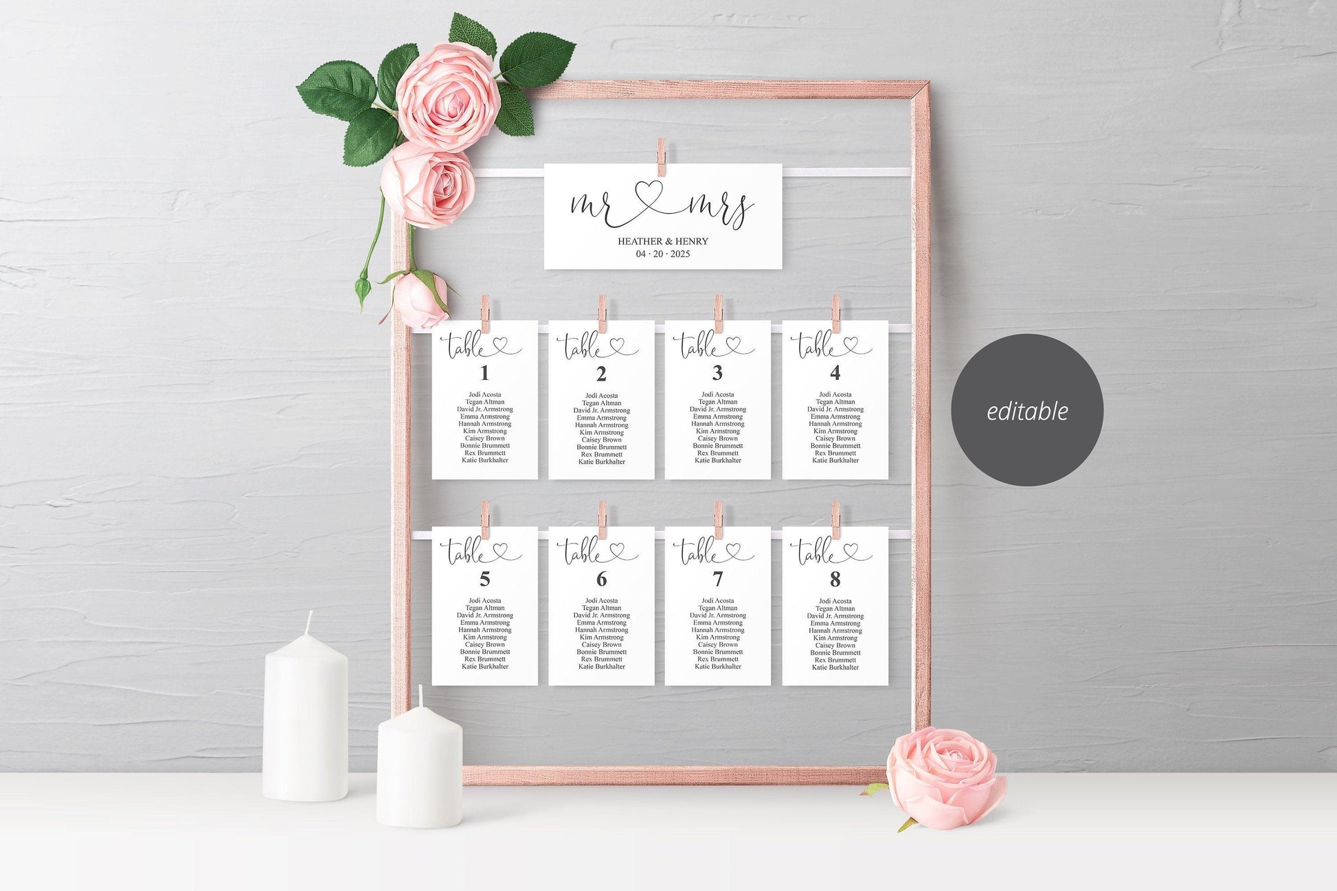 Wedding Seating Chart Template, Printable Floral Seating Sign, Seating Cards, Editable Text INSTANT DOWNLOAD - Heather - SAVVY PAPER CO