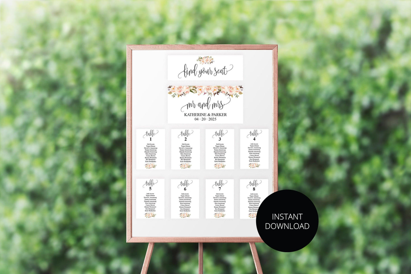 Wedding Seating Chart Template, Printable Floral Seating Sign, Seating Cards, Editable Text INSTANT DOWNLOAD -KATHERINE - SAVVY PAPER CO