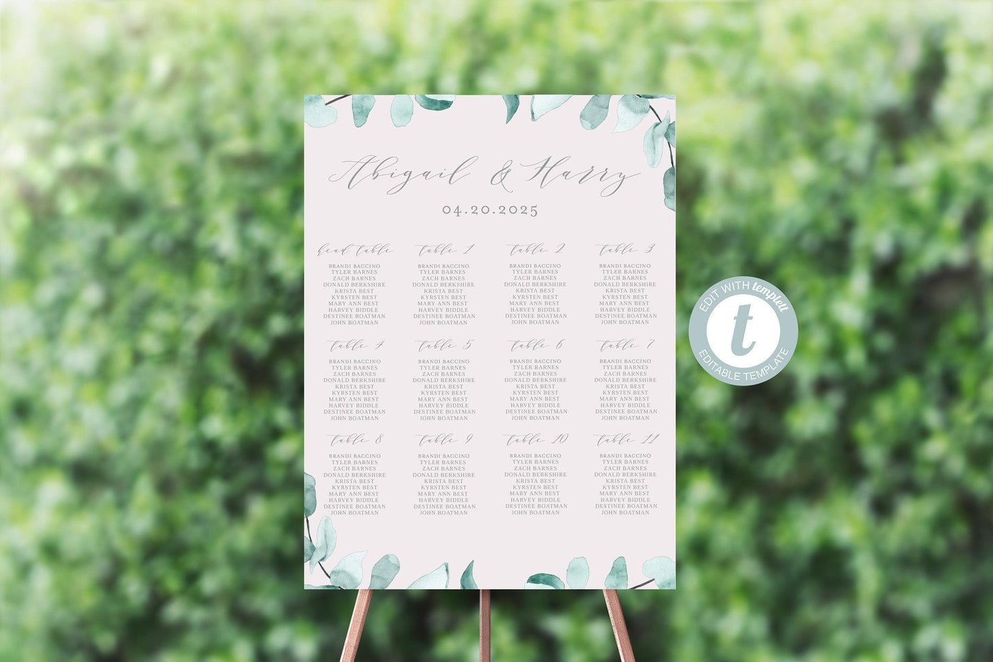 Wedding Seating Chart Template, Printable Greenery Seating Sign, Editable Text INSTANT DOWNLOAD -Abi - SAVVY PAPER CO