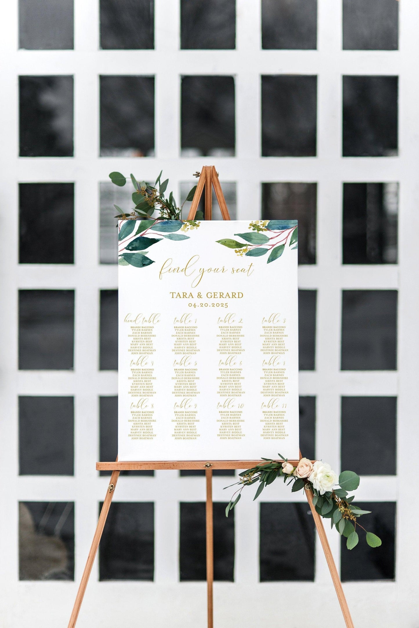 Wedding Seating Chart Template, Printable Greenery Seating Sign, Editable Text INSTANT DOWNLOAD - Tara - SAVVY PAPER CO