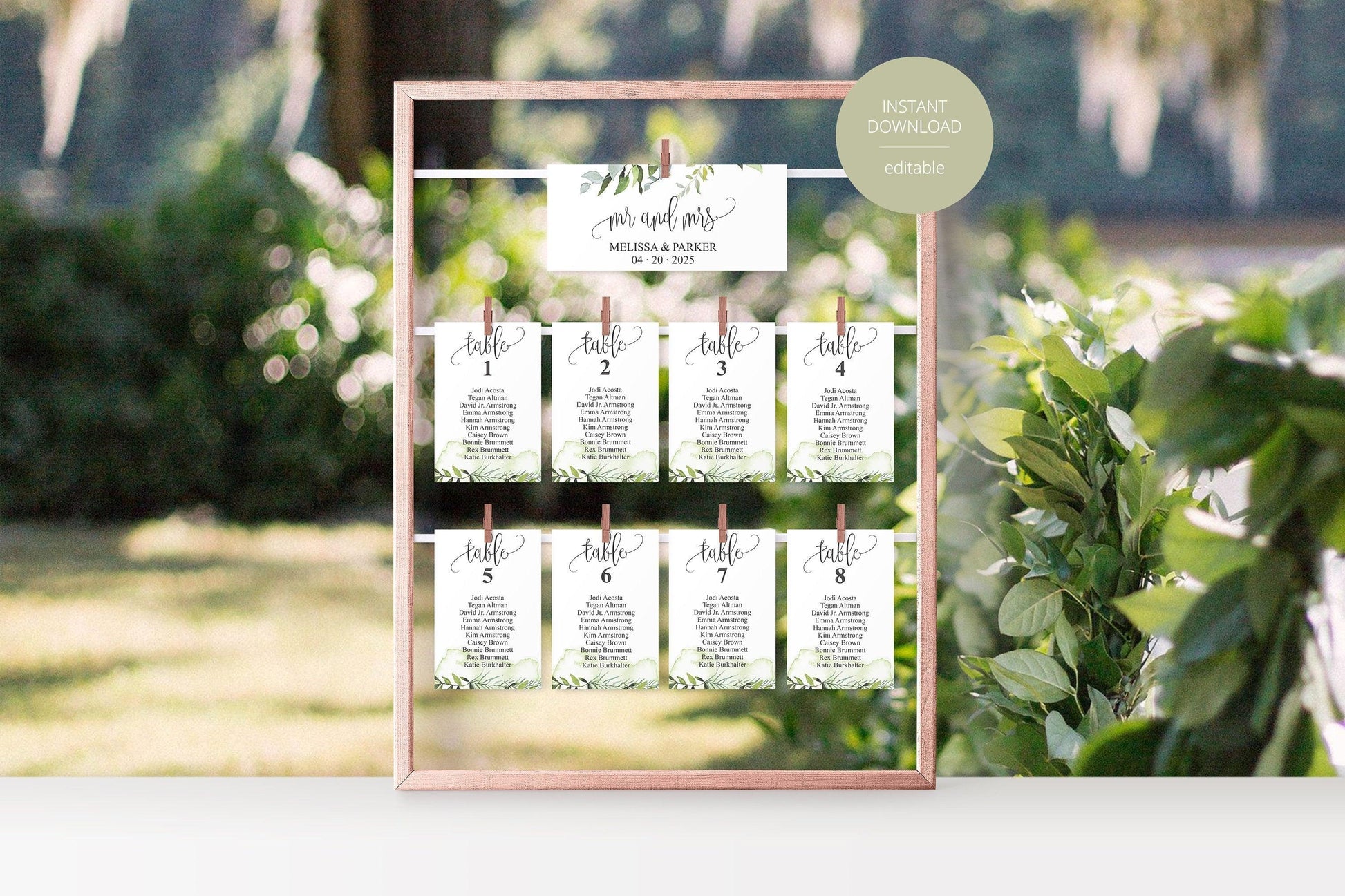 Wedding Seating Chart Template, Printable Greenery Seating Sign, Seating Cards, Editable Text INSTANT DOWNLOAD - Melissa - SAVVY PAPER CO