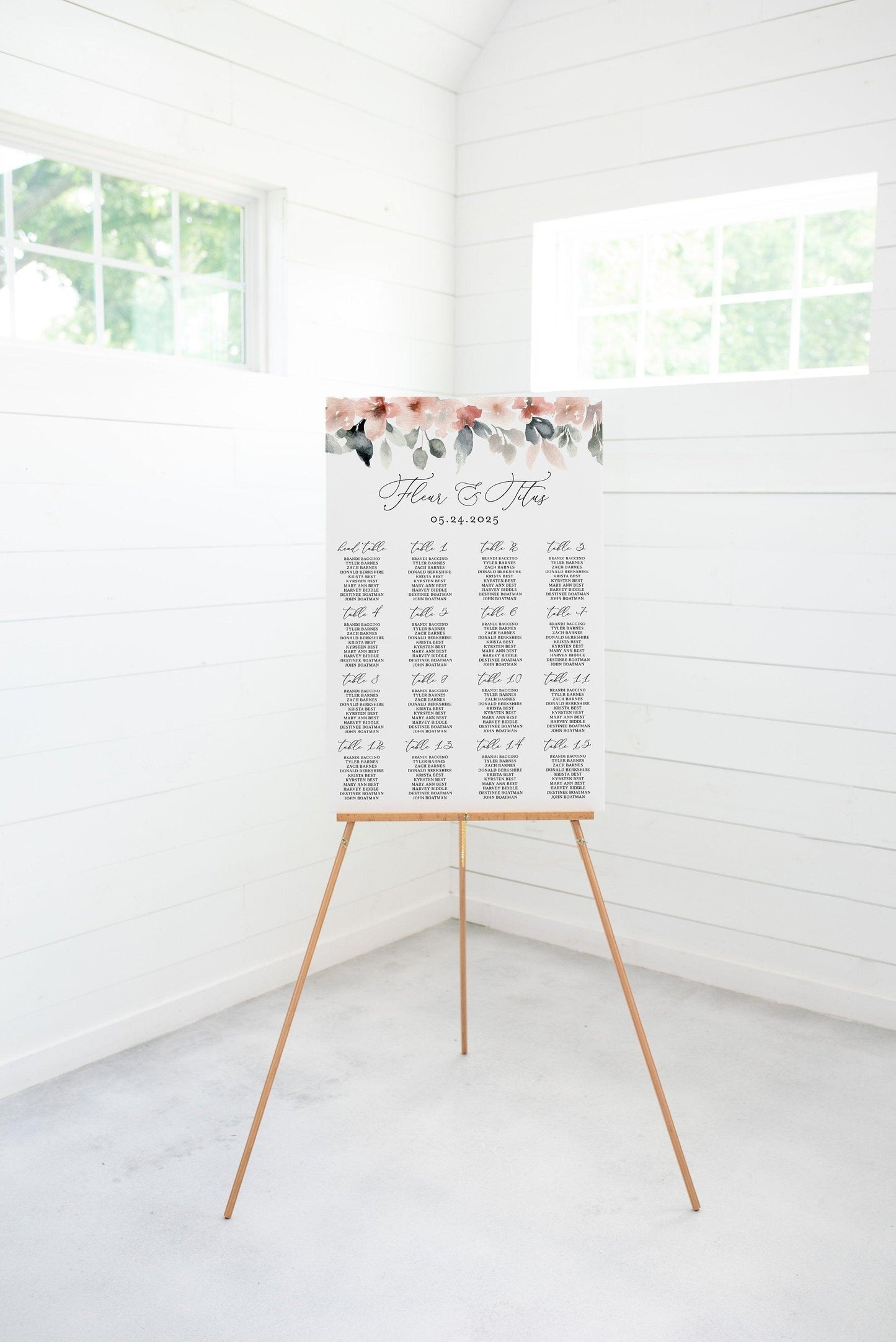 Wedding Seating Chart Template, Printable Seating Sign, Editable Text INSTANT DOWNLOAD - Fleur - SAVVY PAPER CO