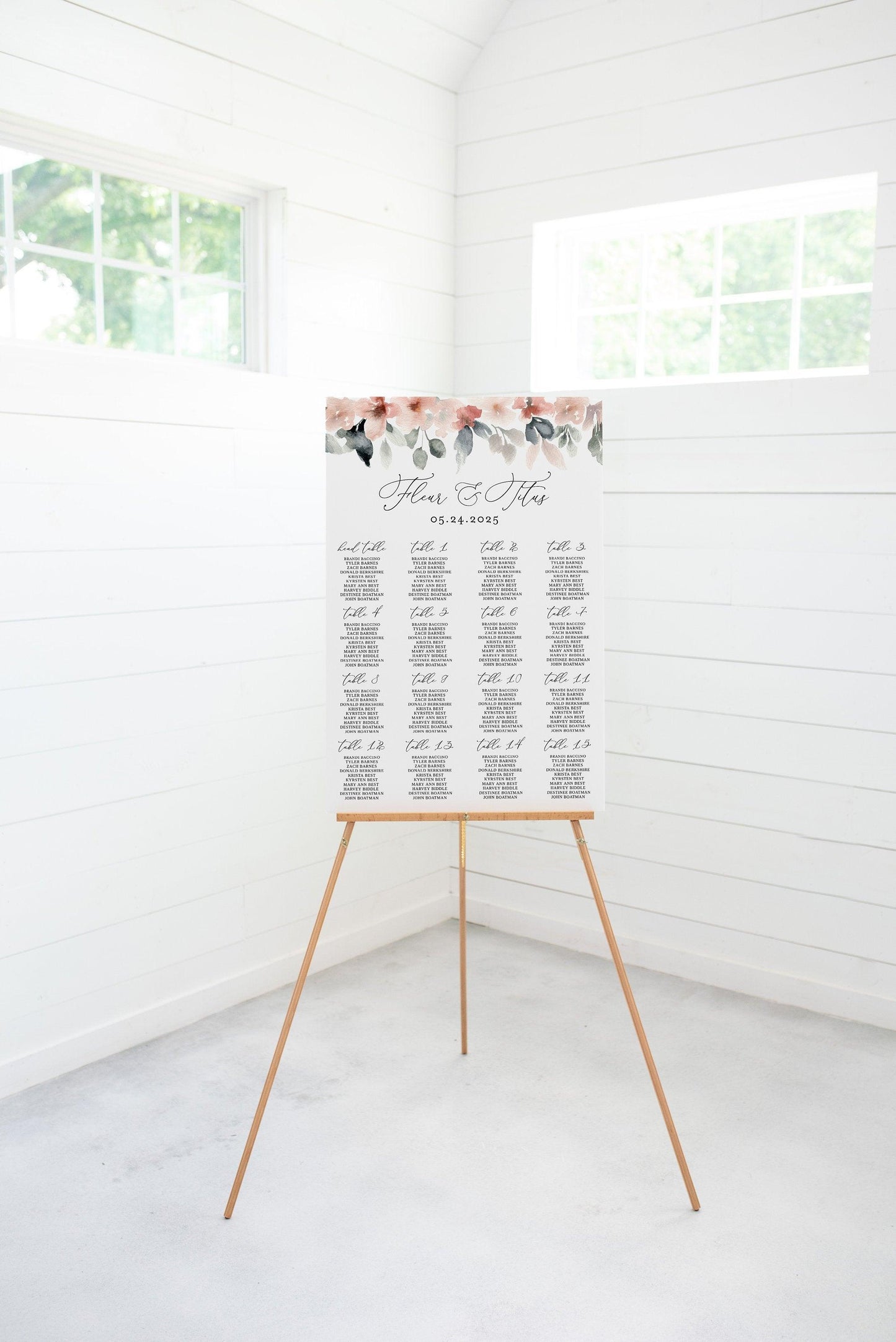 Wedding Seating Chart Template, Printable Seating Sign, Editable Text INSTANT DOWNLOAD - Fleur - SAVVY PAPER CO