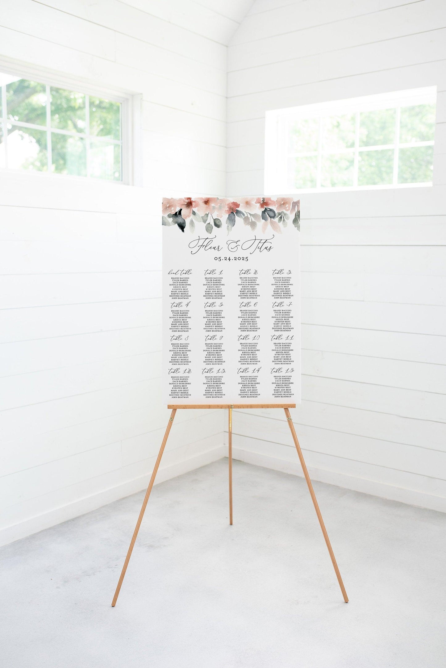 Wedding Seating Chart Template, Printable Seating Sign, Editable Text INSTANT DOWNLOAD - Fleur - SAVVY PAPER CO