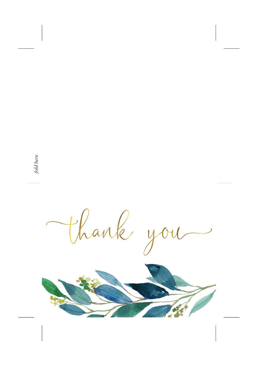 Wedding Thank You Card, Instant Download, Thank you Cards, Printable Thank You, Wedding Cards, Greenery, Dusty Blue, Gold - Elaine - SAVVY PAPER CO