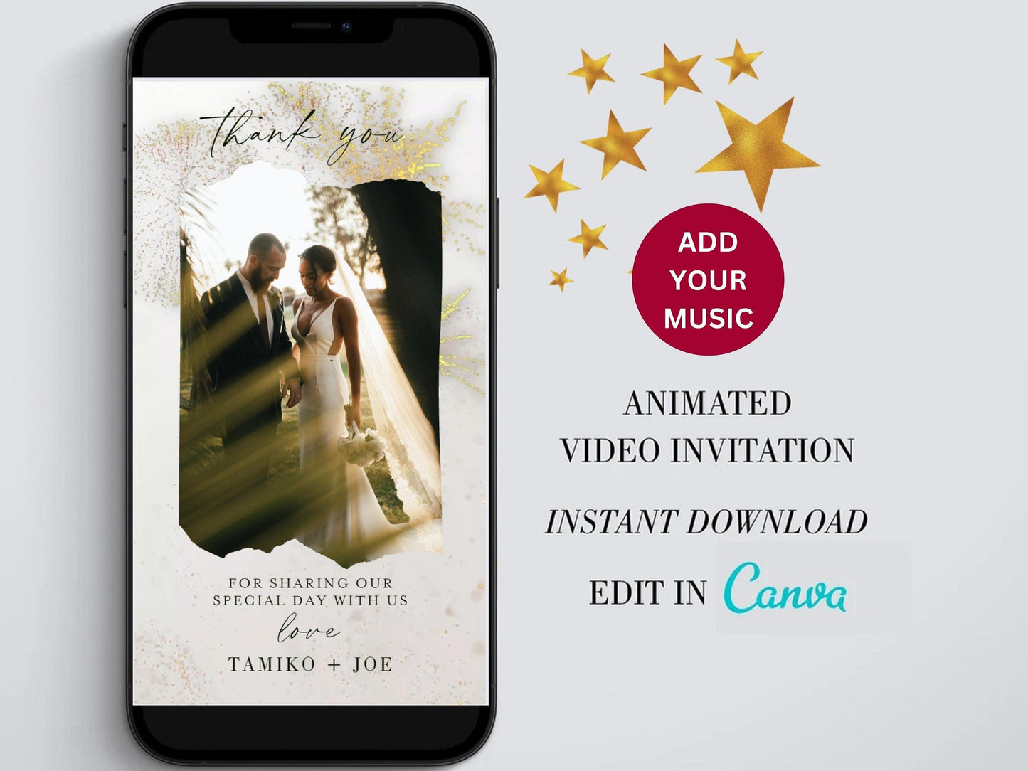 Wedding Thank you card Video, Electronic Animated Wedding thank you, Custom Wedding card, Wedding Animated Card with fireworks - SAVVY PAPER CO
