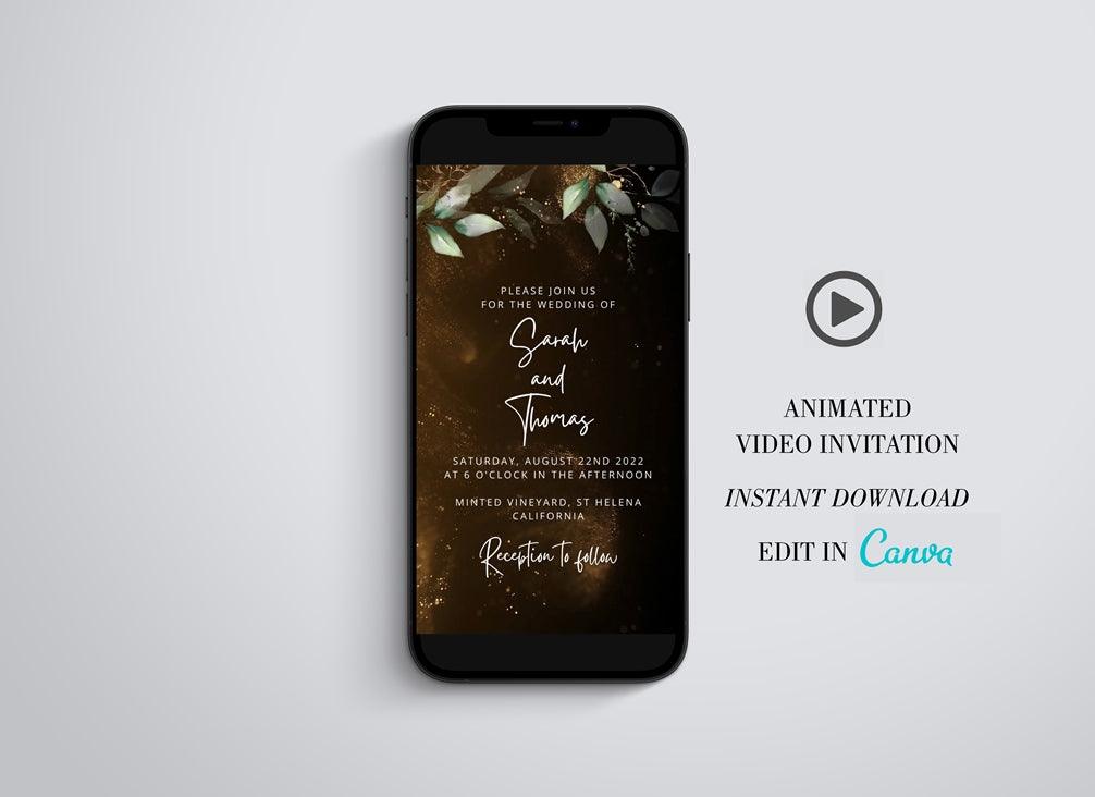 Wedding Video Evite, Electronic Save The Date, Wedding Video Invitation, Animated Invitation, Gold Glitter Wedding, Greenery - SAVVY PAPER CO