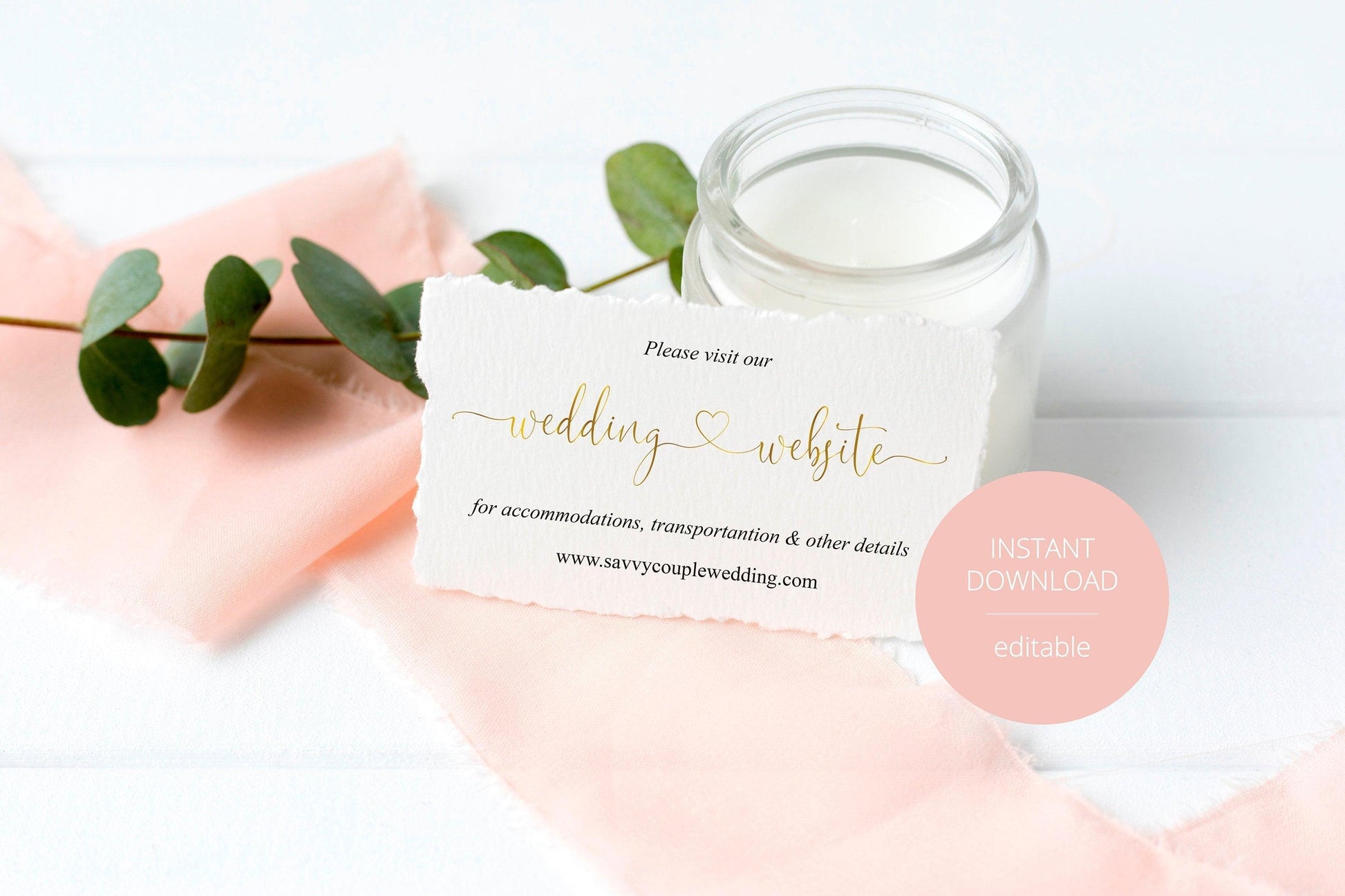 Wedding Website Card Insert Template, Website Insert Cards, Wedding Insert Cards, Visit our Website, Wedding Invitation Insert Gold -Heather - SAVVY PAPER CO