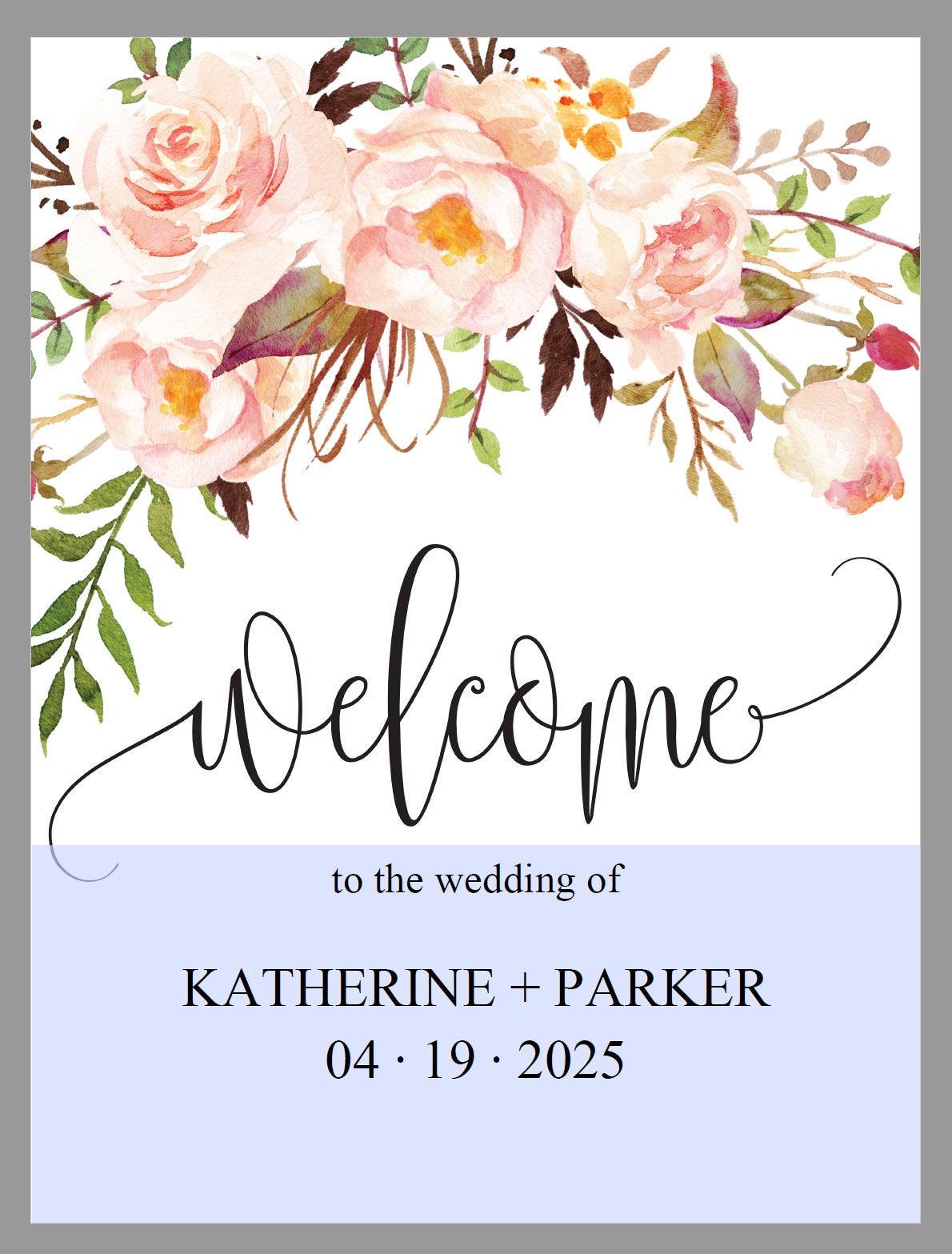 Wedding Welcome Sign Template, Blush, Floral Welcome Wedding Sign, Instant Download, Printable Welcome Sign - KATHERINE - SAVVY PAPER CO