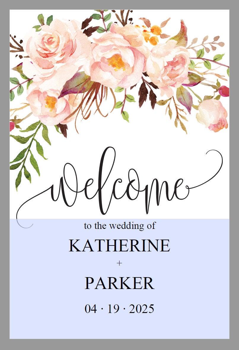 Wedding Welcome Sign Template, Blush, Floral Welcome Wedding Sign, Instant Download, Printable Welcome Sign - KATHERINE - SAVVY PAPER CO