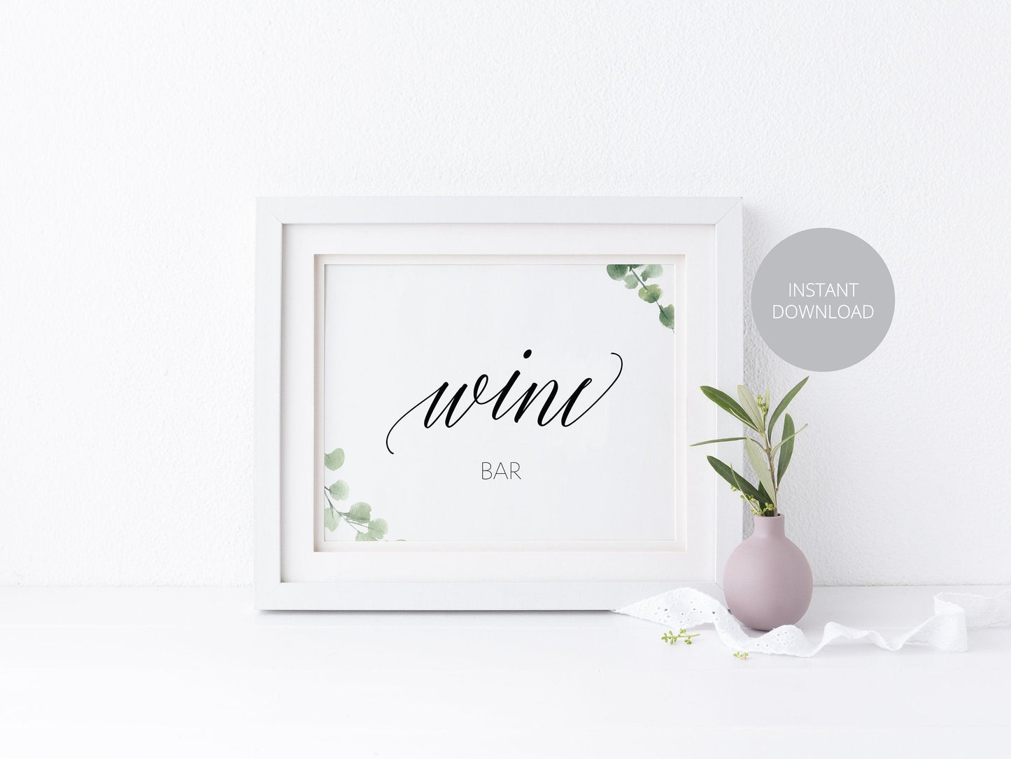 Wine Bar Sign, Reception Decor, Wedding Sign, Greenery Wedding, Wedding Printable, Wine Bar, Instant Download - SAVVY PAPER CO
