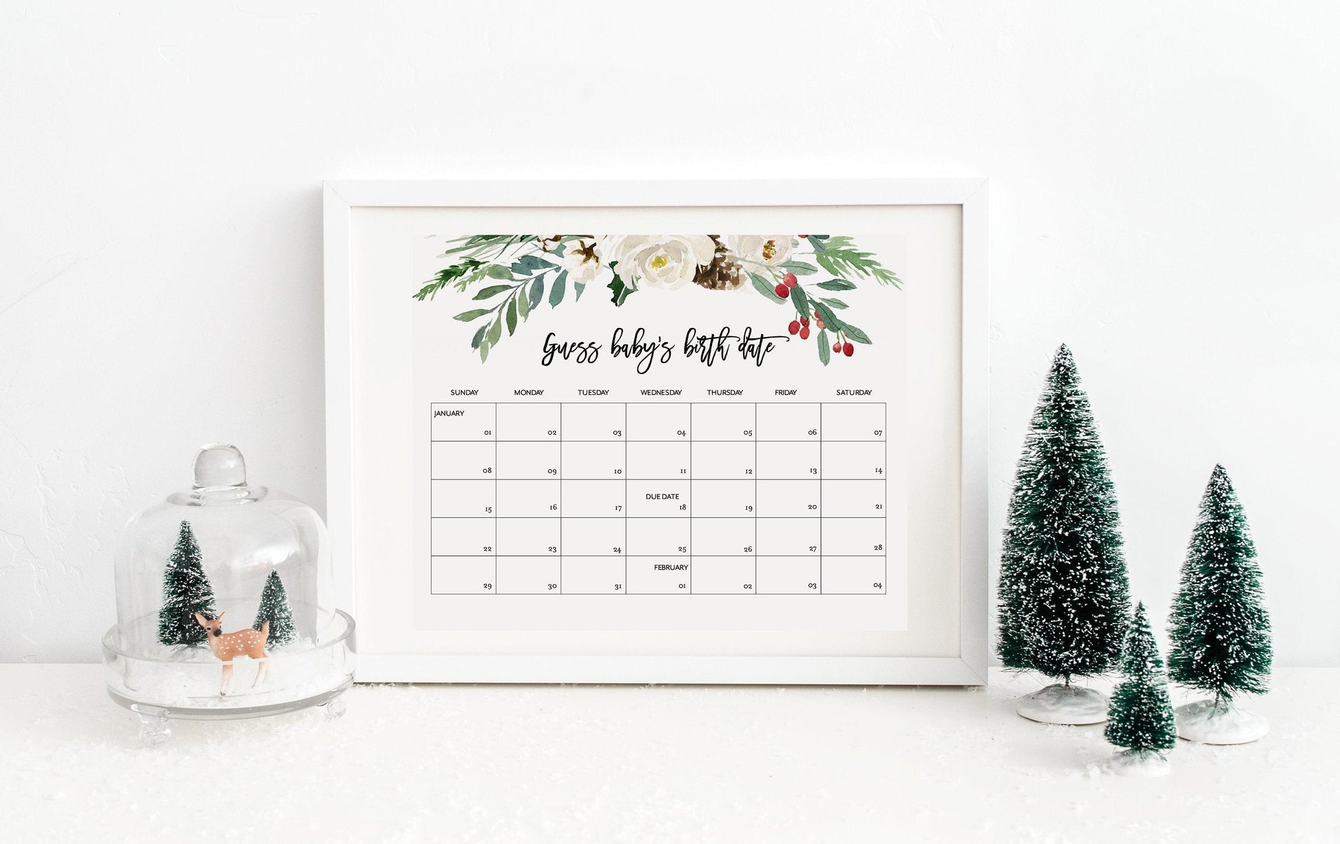 Winter Baby Due Date Calendar Game, Baby Shower Game, Guess Baby's Birthday, Editable Baby Prediction Printable Due Date Game Christmas #CC1 - SAVVY PAPER CO