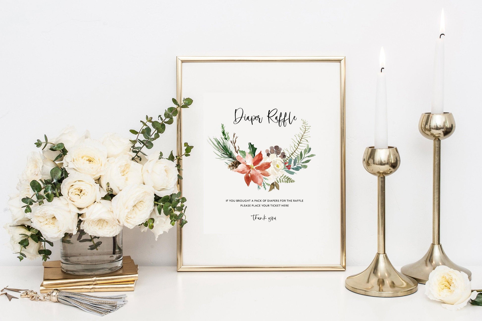 Winter Baby Shower Diaper Raffle Sign INSTANT DOWNLOAD Editable Printable Template Christmas 8x10 #CC1 - SAVVY PAPER CO