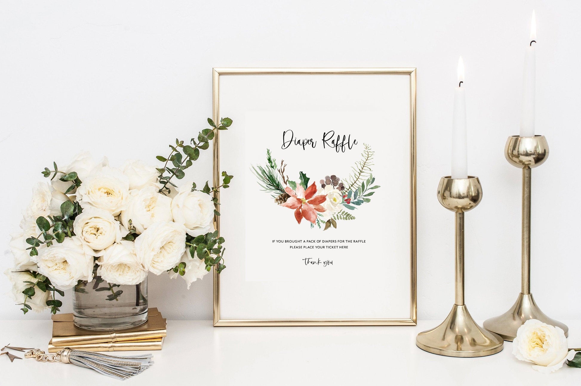 Winter Baby Shower Diaper Raffle Sign INSTANT DOWNLOAD Editable Printable Template Christmas 8x10 #CC1 - SAVVY PAPER CO