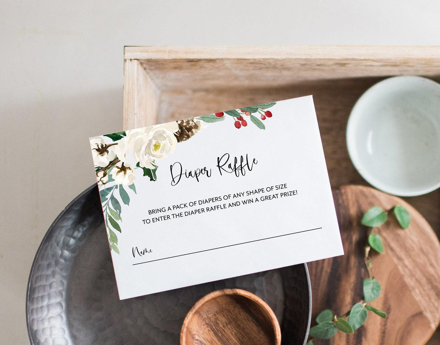 Winter Baby Shower Diaper Raffle Ticket INSTANT DOWNLOAD Editable Printable Template Christmas #CC1 - SAVVY PAPER CO