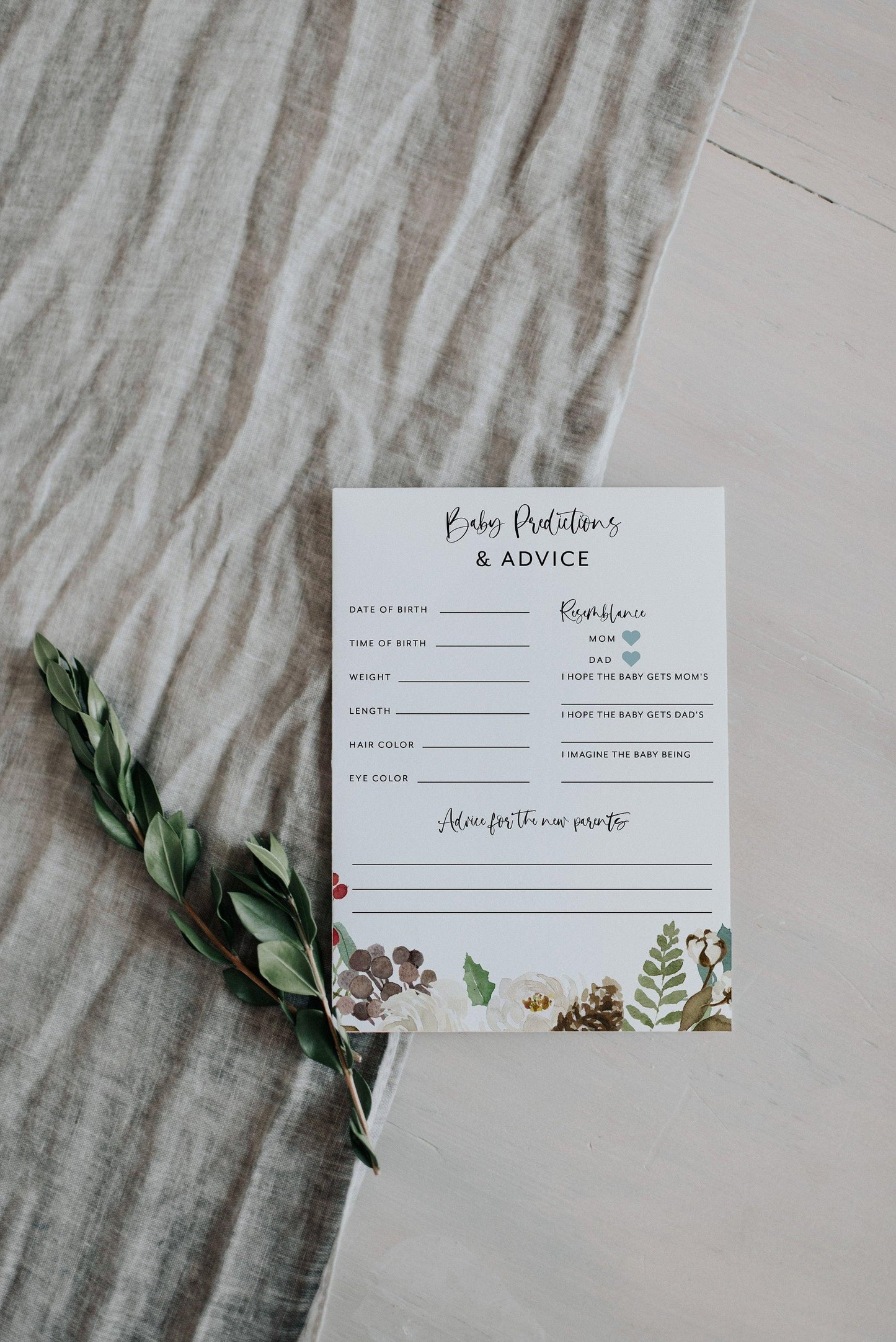 Winter Christmas Baby Predictions and Advice, Baby Shower Printable Game #CC1 - SAVVY PAPER CO