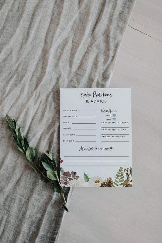 Winter Christmas Baby Predictions and Advice, Baby Shower Printable Game #CC1 - SAVVY PAPER CO