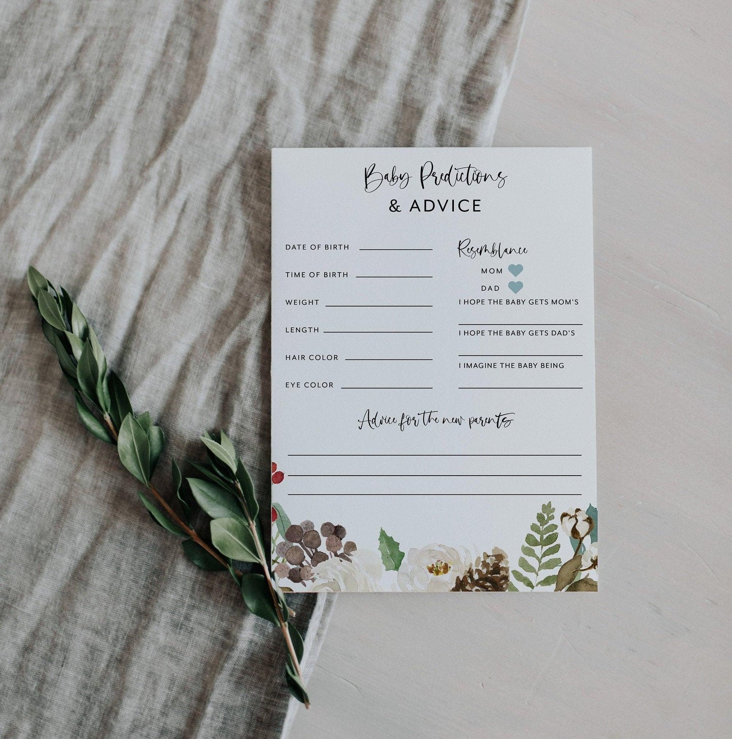 Winter Christmas Baby Predictions and Advice, Baby Shower Printable Game #CC1 - SAVVY PAPER CO