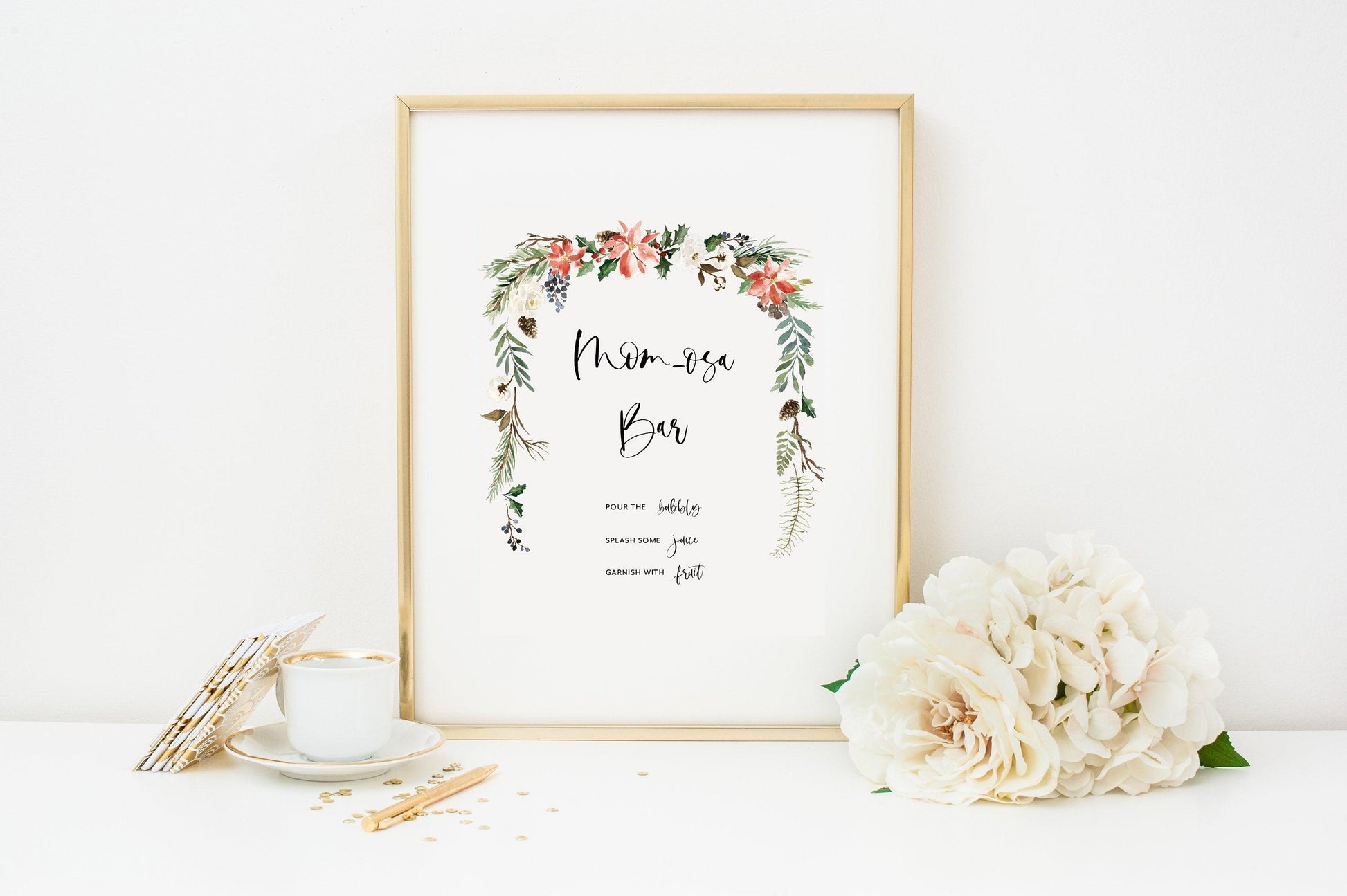 Winter Mom-osa Bar Sign Sign INSTANT DOWNLOAD Editable Printable Template Christmas Momosa Bar 8x10 Baby Shower Decor Mimosa Bar Sign #CC1 - SAVVY PAPER CO