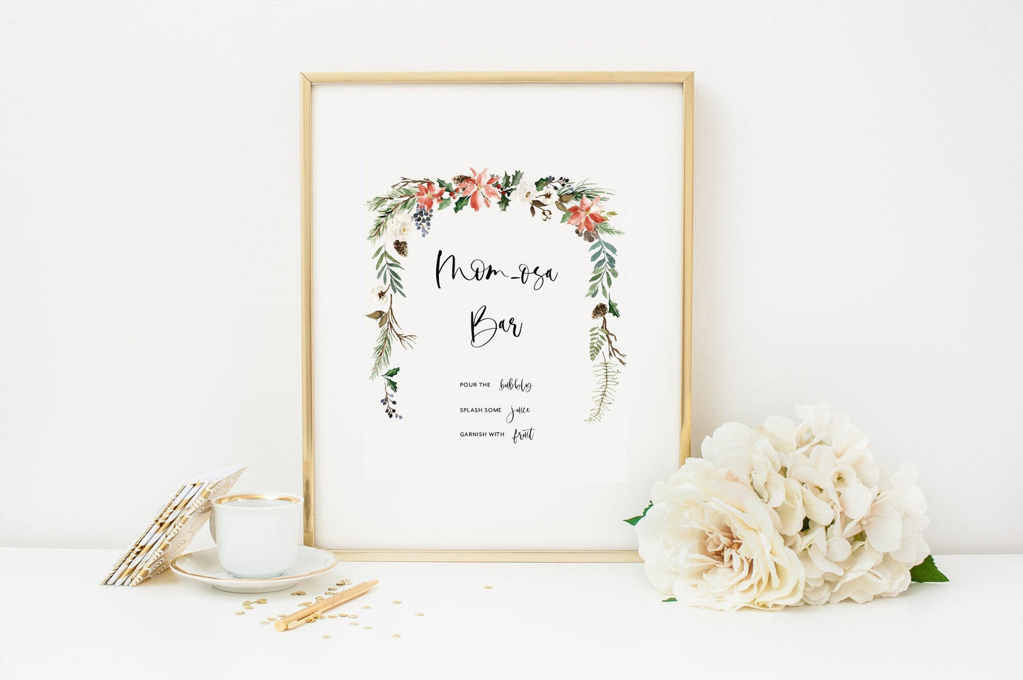 Winter Mom-osa Bar Sign Sign INSTANT DOWNLOAD Editable Printable Template Christmas Momosa Bar 8x10 Baby Shower Decor Mimosa Bar Sign #CC1 - SAVVY PAPER CO