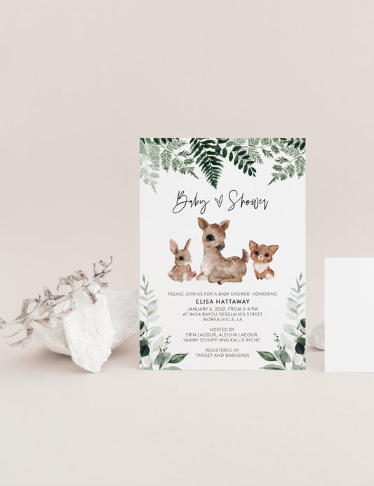 Woodland Baby Shower Invitation Template, Woodland Baby Shower Invite, Printable Baby Shower Invitation, Unisex #WL - SAVVY PAPER CO