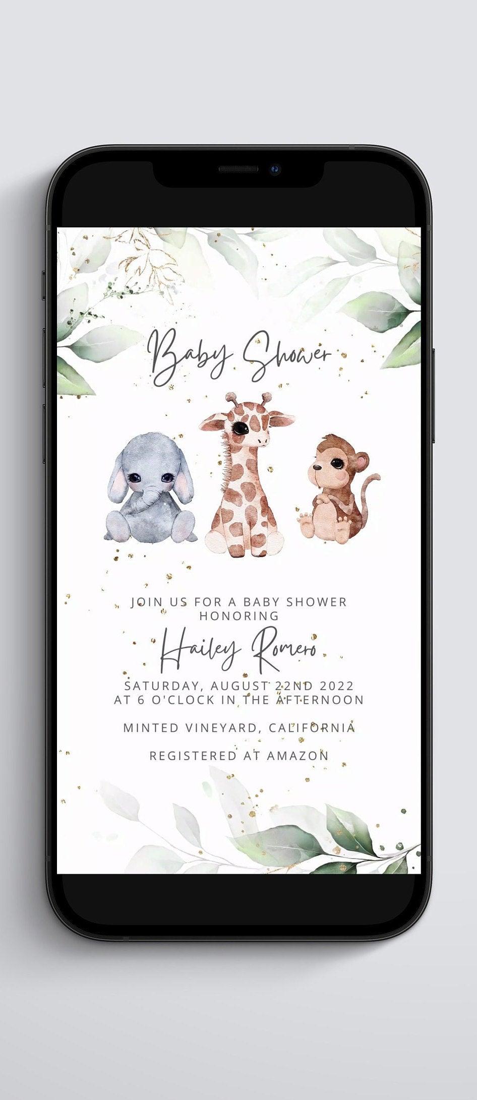 Baby Shower Video Invitation Template, Electronic Woodland Animated Invitation, Baby Shower Electronic Invite, Evite Digital Download - SAVVY PAPER CO