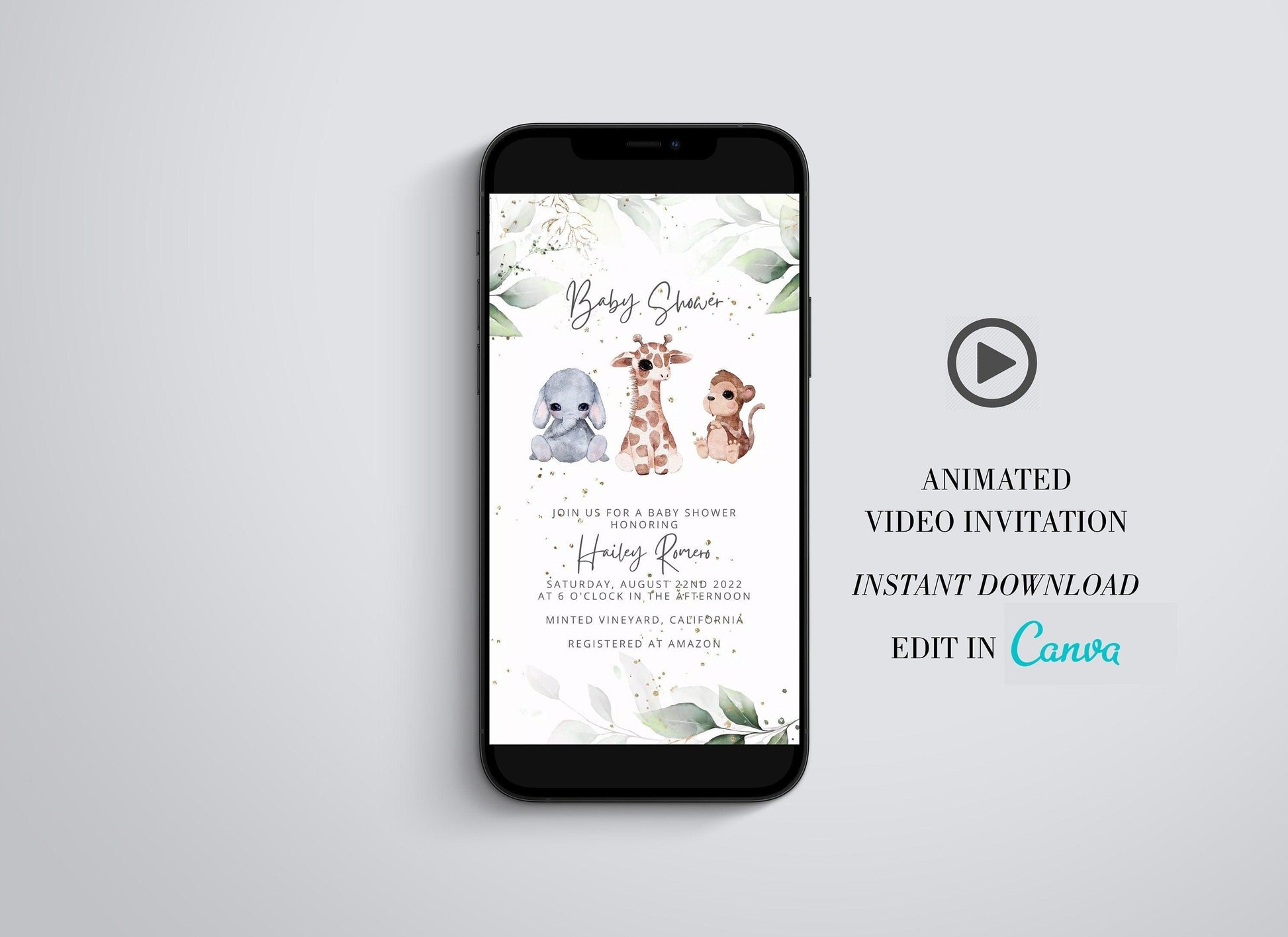 Baby Shower Video Invitation Template, Electronic Woodland Animated Invitation, Baby Shower Electronic Invite, Evite Digital Download - SAVVY PAPER CO