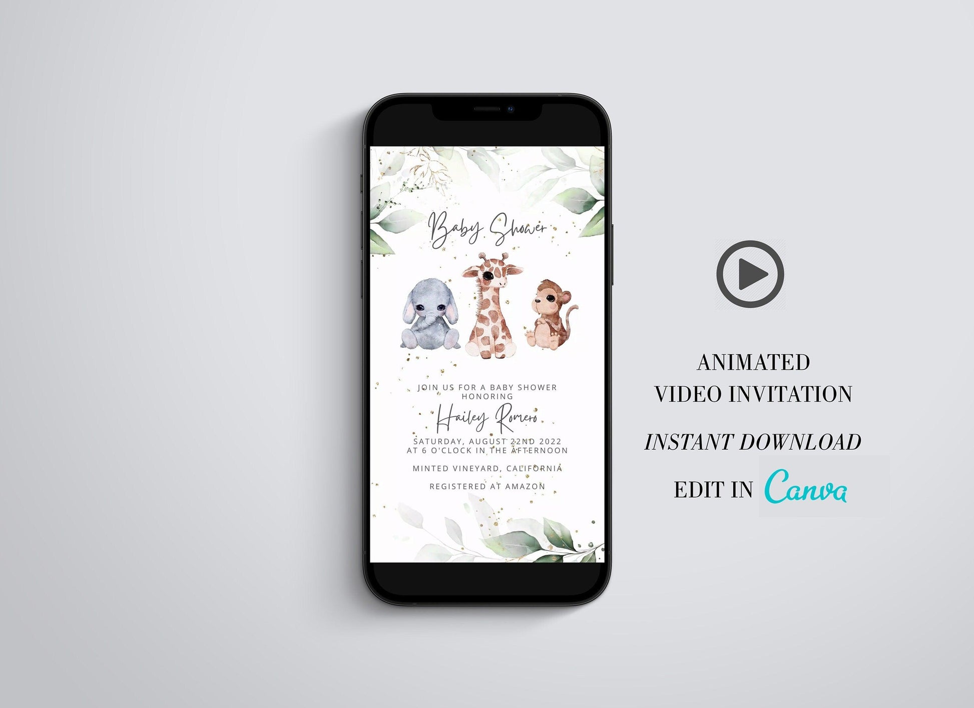 Baby Shower Video Invitation Template, Electronic Woodland Animated Invitation, Baby Shower Electronic Invite, Evite Digital Download - SAVVY PAPER CO