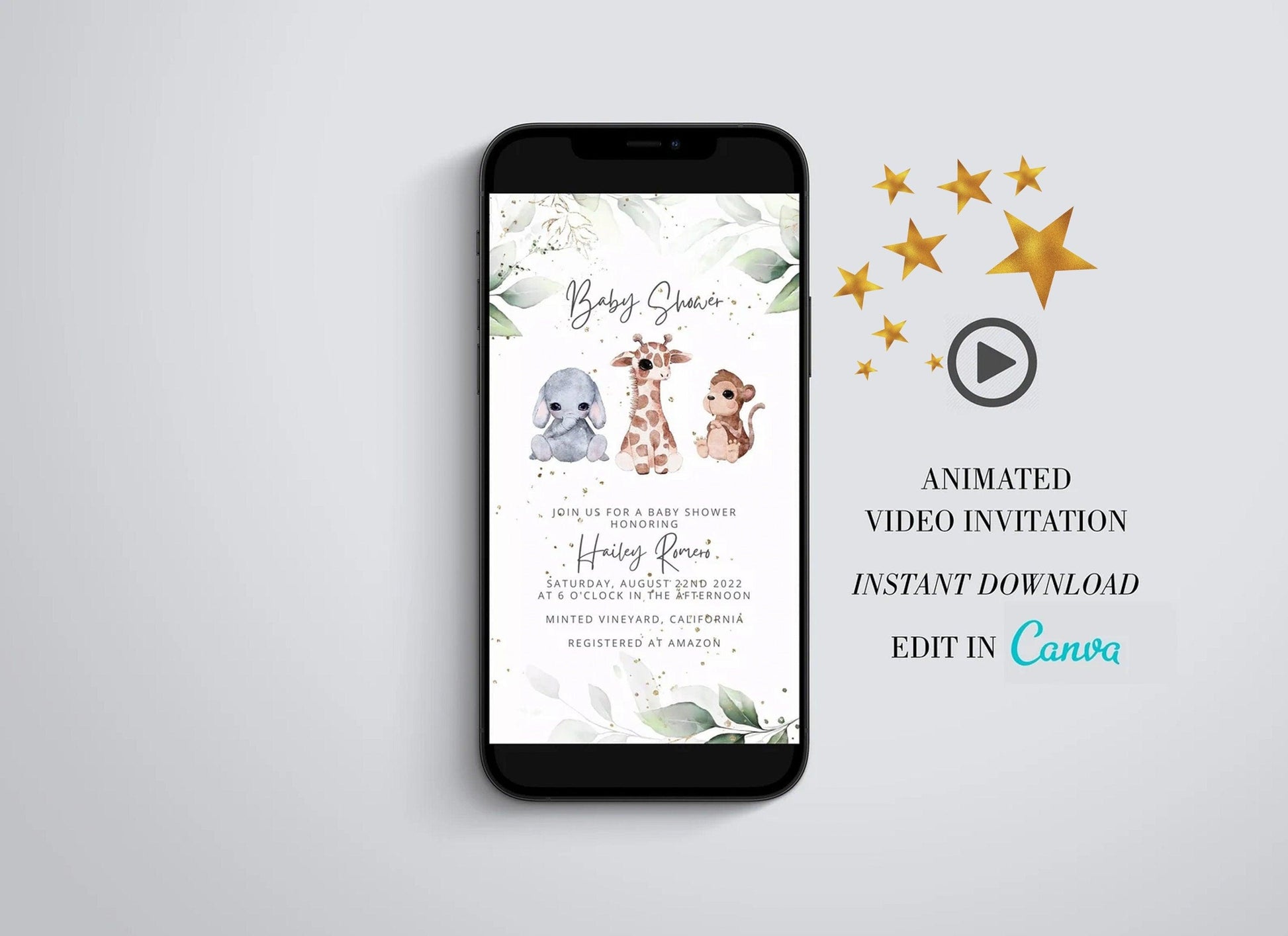 Baby Shower Video Invitation Template, Electronic Woodland Animated Invitation, Baby Shower Electronic Invite, Evite Digital Download - SAVVY PAPER CO
