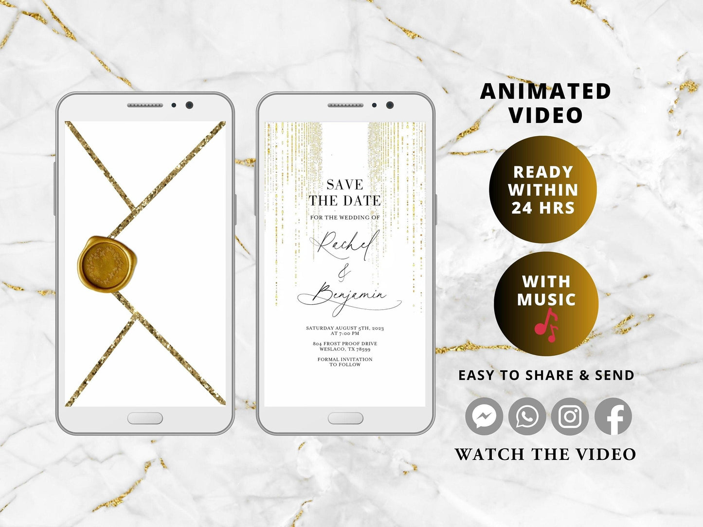 Wedding Video Invite, Electronic Animated Wedding Invitation, Custom Wedding Invite, Wedding Animated Card - SAVVY PAPER CO