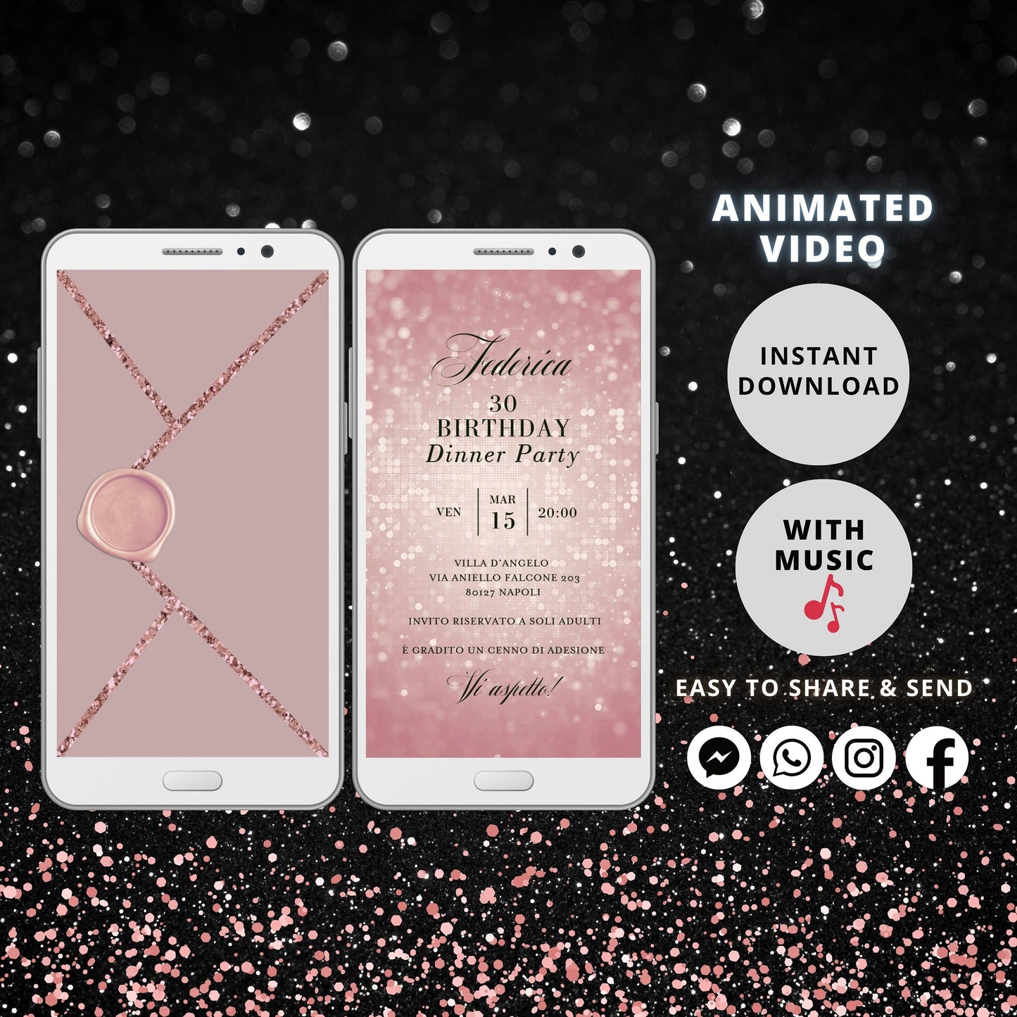 Digital Birthday Invitations, Editable Any Age Invite, Adult Video Invitation, 30th 40th 50th Birthday Invite, personalized evite - SAVVY PAPER CO