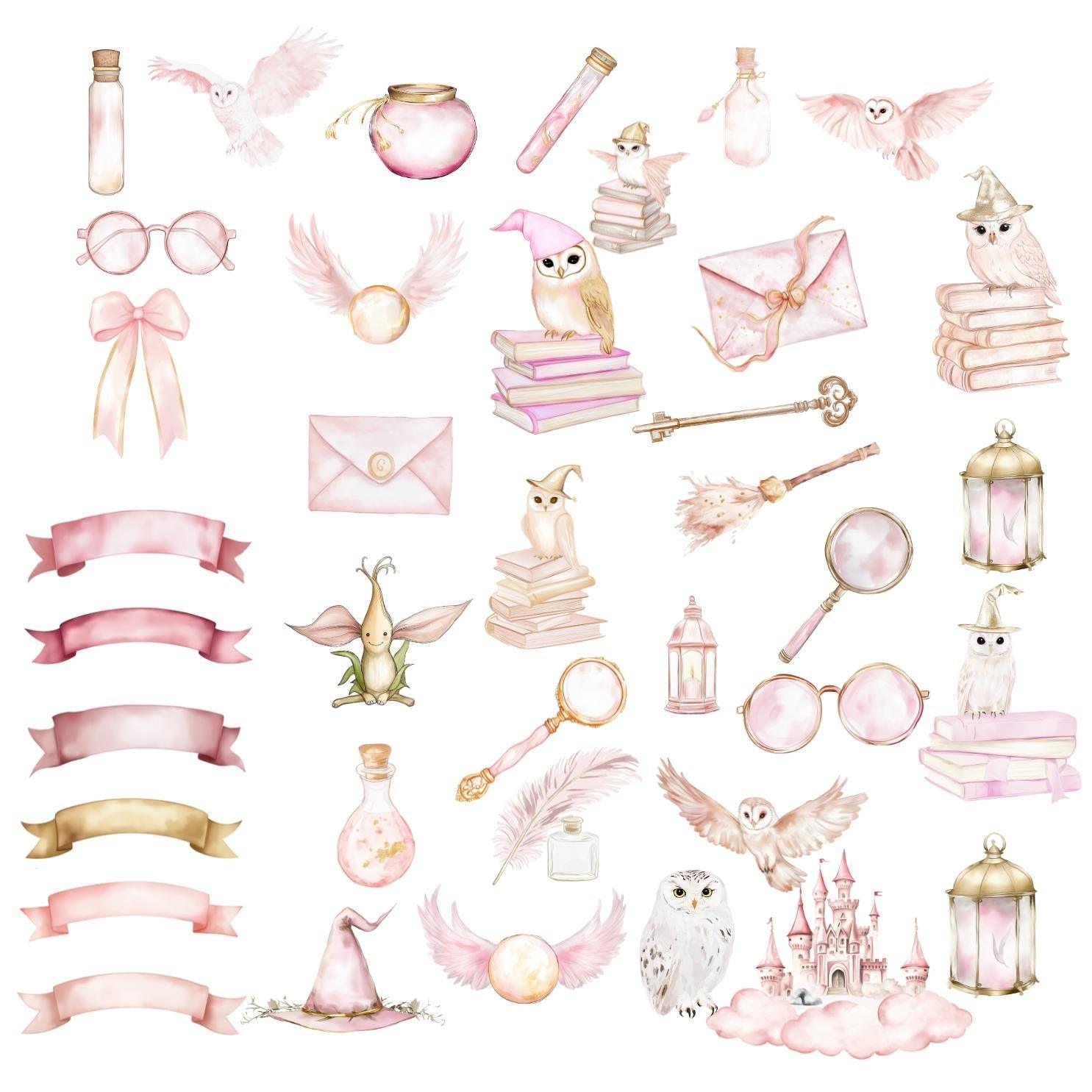 Girly Wizard Party Clipart, Witches and Wizard Pink PNG, Pink Magical Clipart, Wizard Hogwarts Clipart Hand Drawn Watercolor - SAVVY PAPER CO