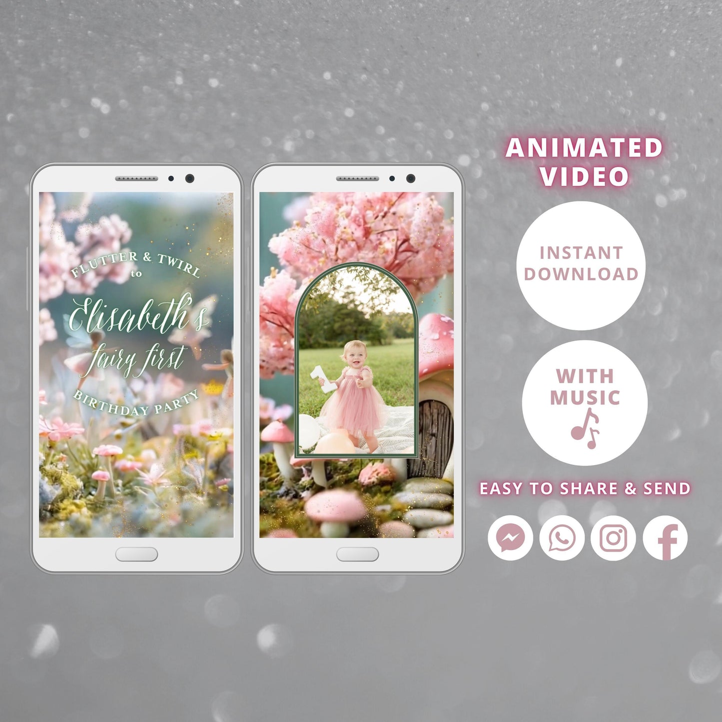 Fairy First Birthday Invitation Girl, Mushroom Fairy 1st Birthday Invite, Enchanted Garden Fairy Invitation, Birthday Girl Boho Invitations - SAVVY PAPER CO