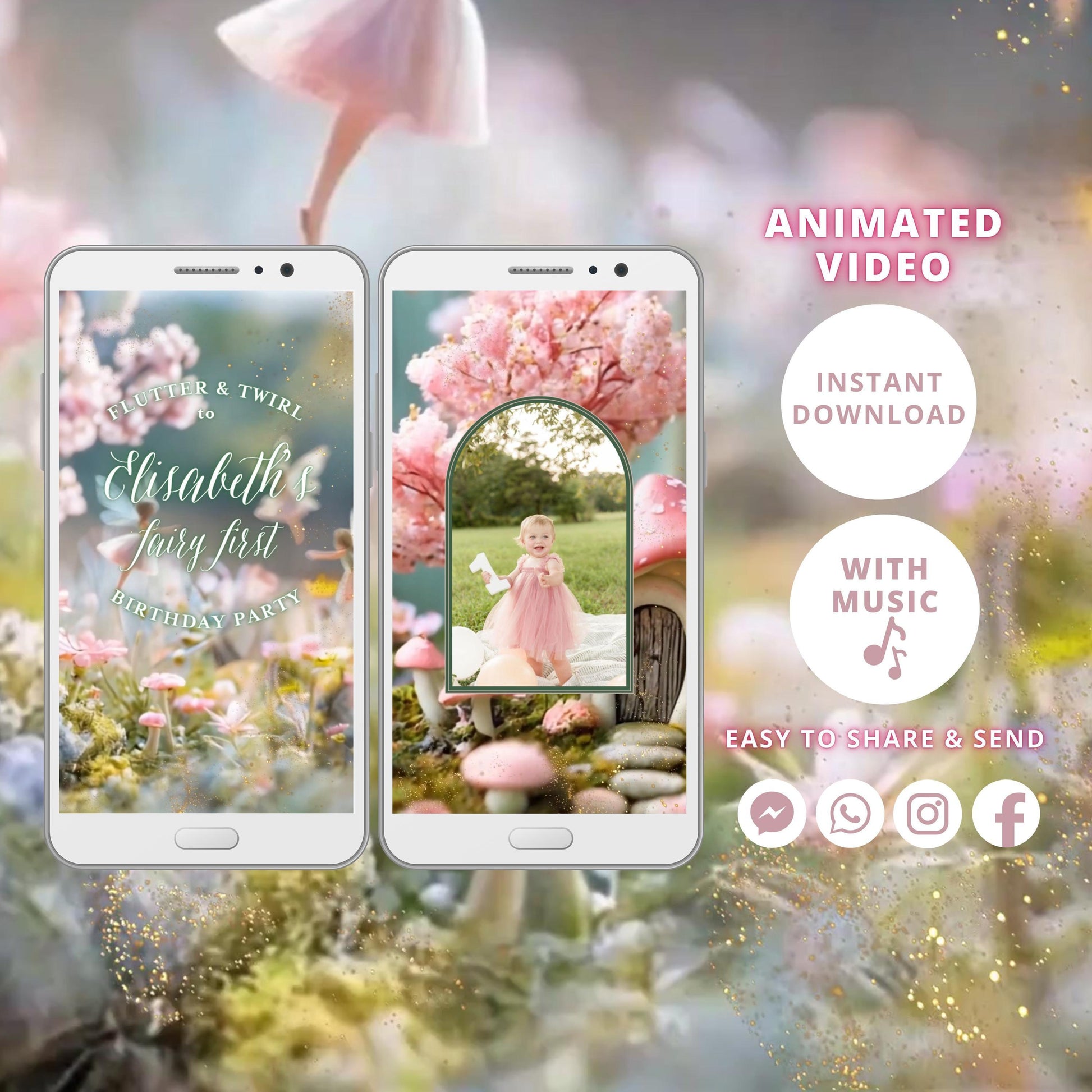 Fairy First Birthday Invitation Girl, Mushroom Fairy 1st Birthday Invite, Enchanted Garden Fairy Invitation, Birthday Girl Boho Invitations - SAVVY PAPER CO